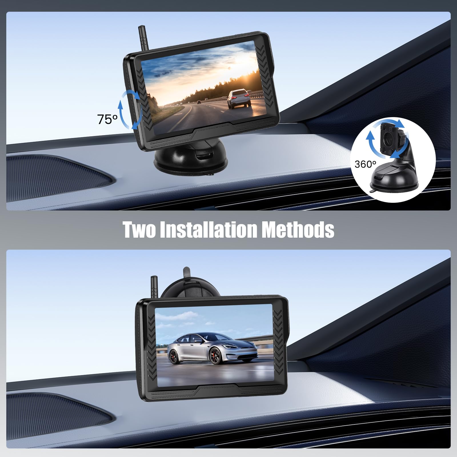 Kit Telecamera Retromarcia Wireless con Monitor LCD 5 Pollici AHD | Visione Notturna Superiore | Impermeabile IP69 | 12V per Auto, Camion, Furgoni e Rimorchi