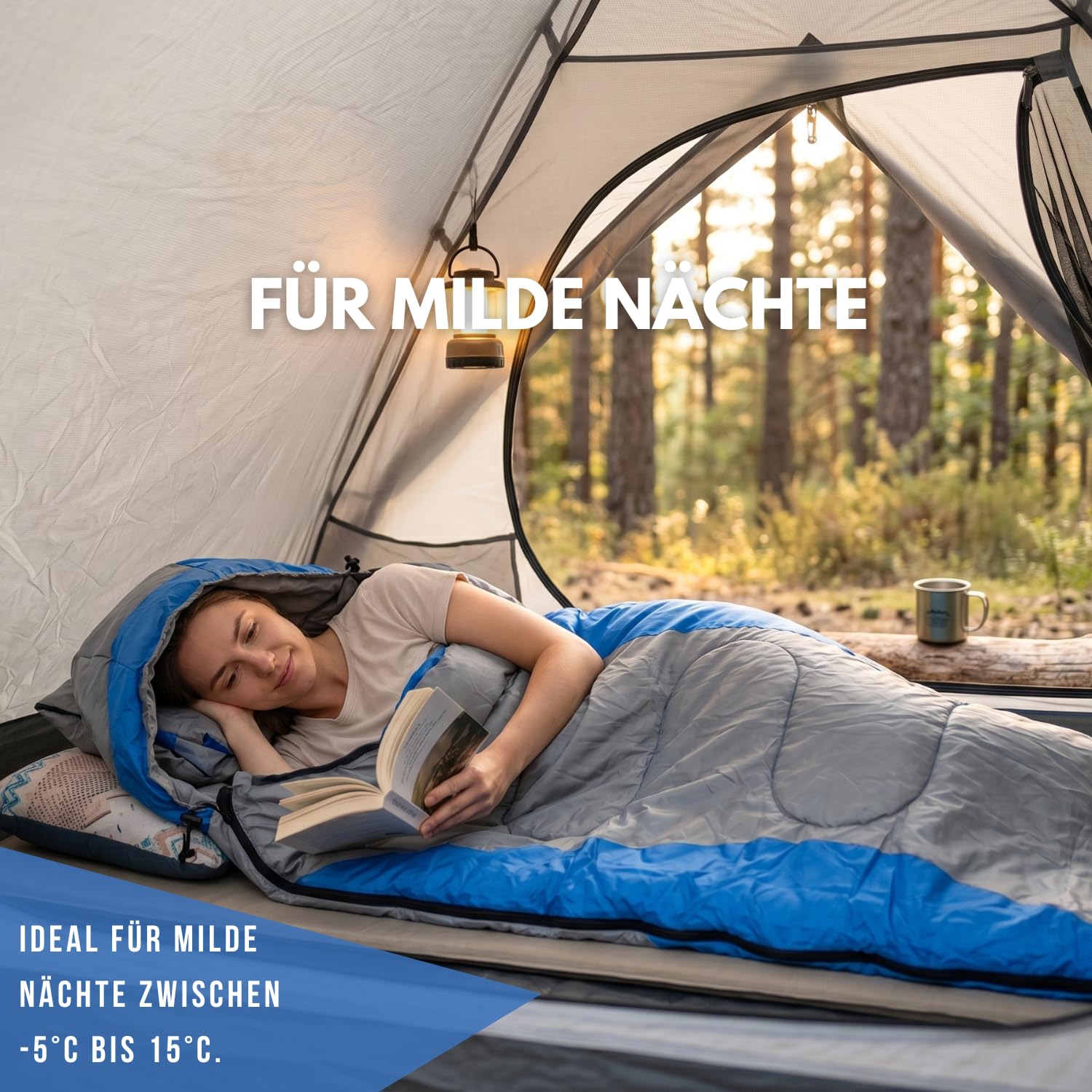 Deckenschlafsack Erwachsene -5C bis 15C Camping 77 x 202,5 cm – Schlafsack Camping als Decke nutzbar, 190T Polyester Pongee, beidseitiger Reißverschluss, Kopfteil zusammenraffbar