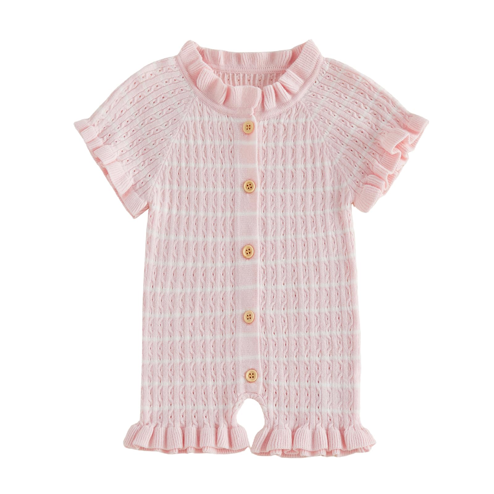 Baby Girl Knit Ruffle Romper Cute Outfit Short Sleeve Toddler Frilly Jumpsuit 0 3 6 9 12 18