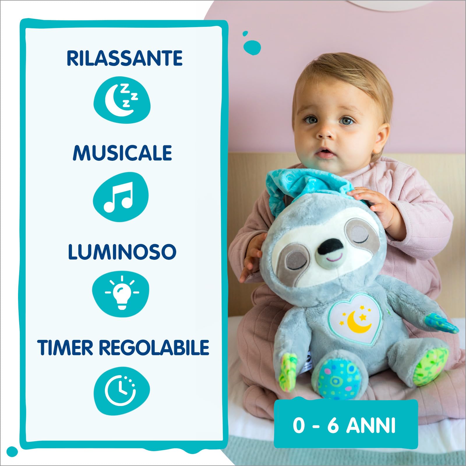 VTech Luce 3 In 1 – Peluche Con Luce Notturna, 40 Melodie E 3 Canzoni, Proiettore Luminoso, Per Bambini 0-6 Anni (Italiano)