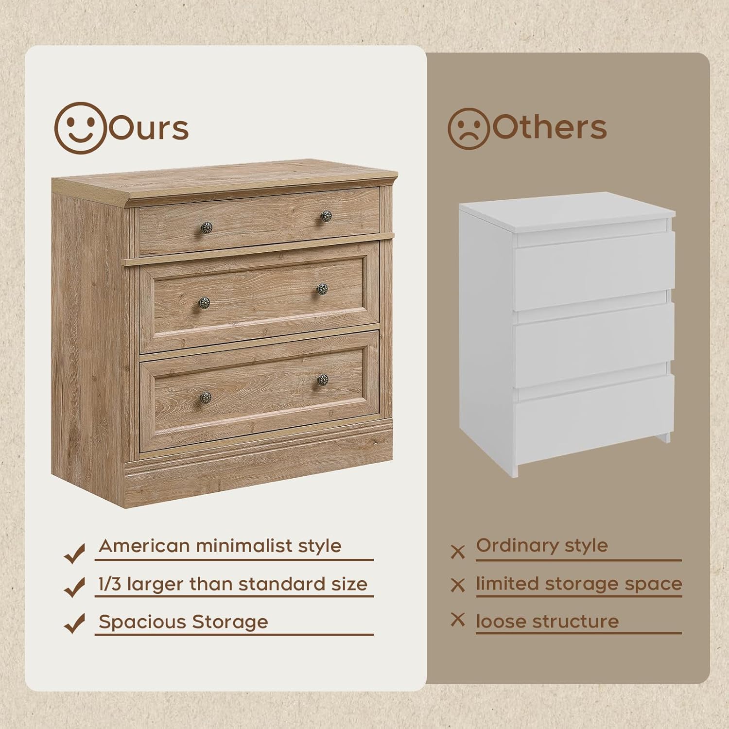 Yechen Night Stand，31.5" Oversized Extra Large Nightstand with 3 Drawers, Wood Tall Bedside Side Table with Vintage Handles for Sofa, Couch, Farmhouse End Table for Office, Light Oak