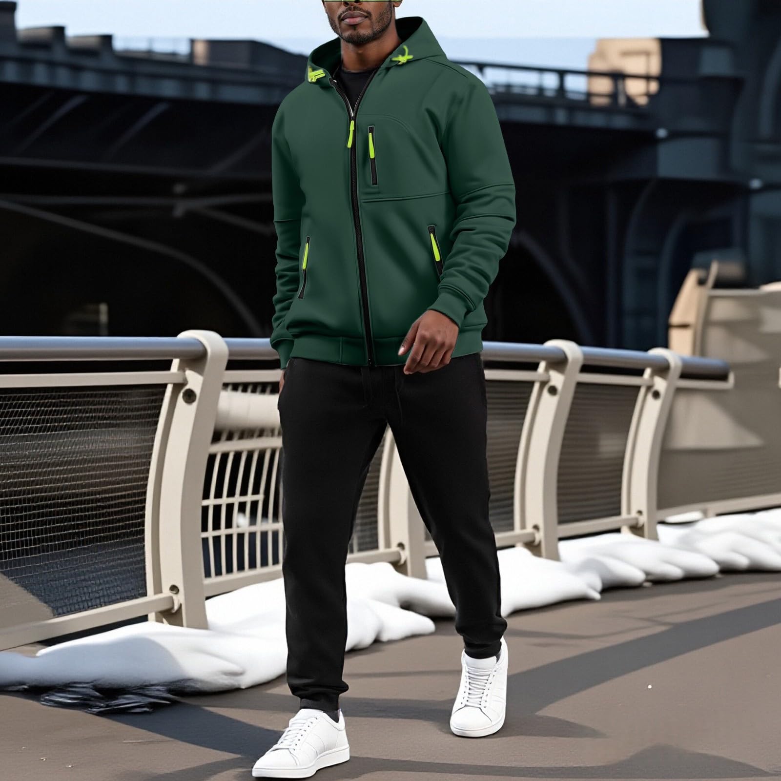 Tuta da allenamento da uomo, set da 2 pezzi, per attività all'aperto, jogging, con chiusura lampo, giacca con cappuccio e pantaloni da jogging da uomo, stile streetwear per uomini