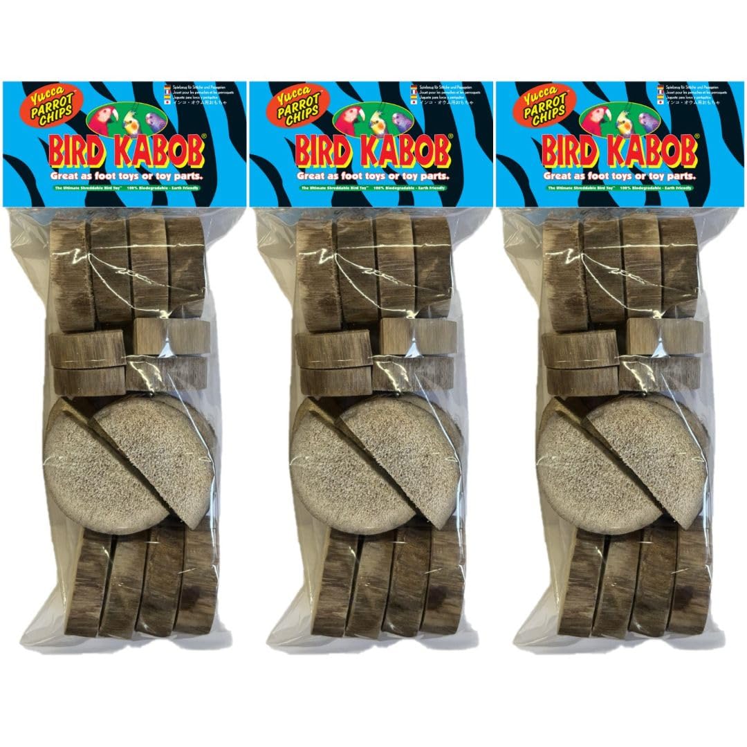 BIRD KABOB Yucca Parrot Chips - 3 Pack - an All-Natural, Holistic, Veterinarian Recommended, Earth Friendly, shreddable Yucca Pieces in The Long