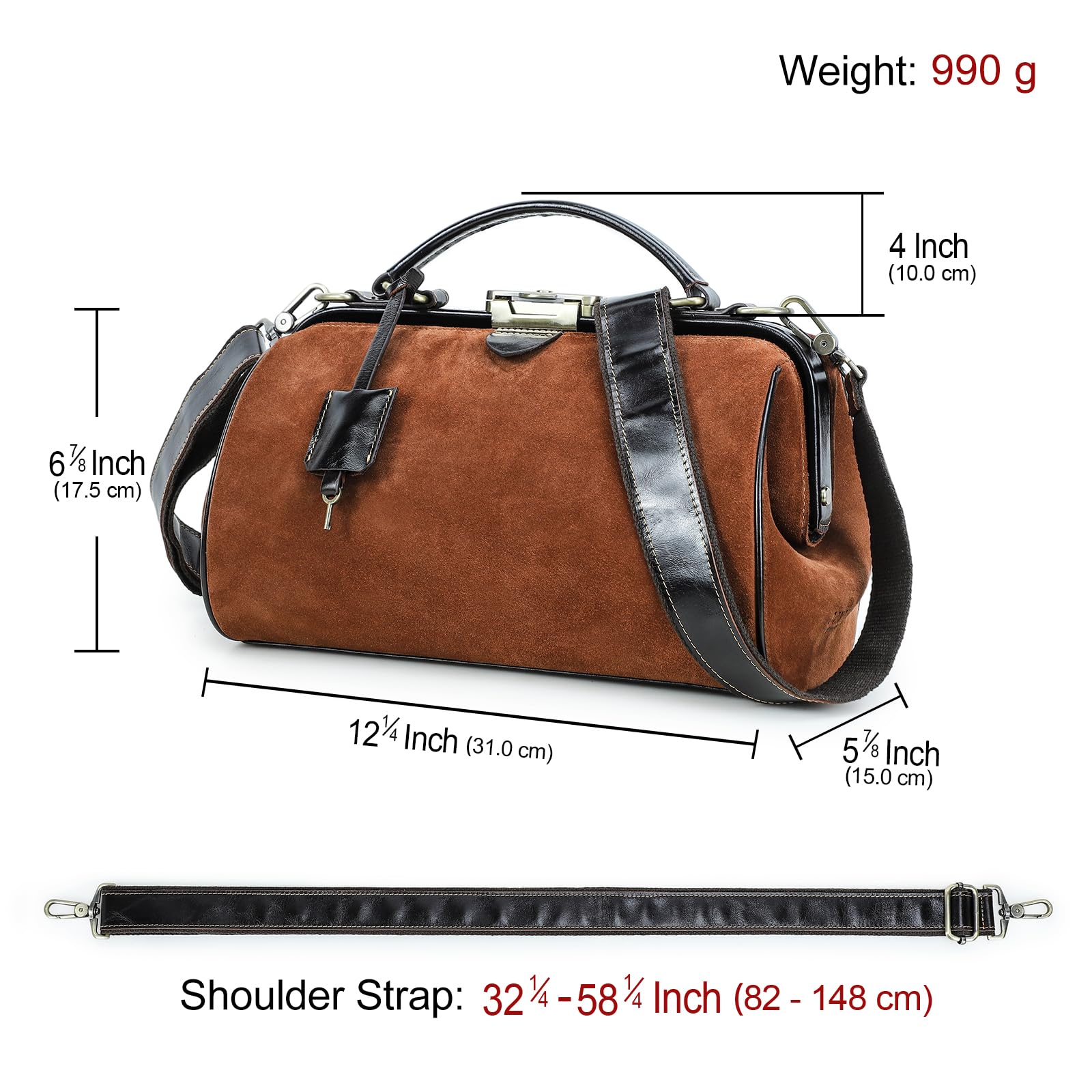 CONTACTS Damen-Handtasche aus echtem Leder, abschließbar, Vintage-Schultertasche, Geldbörse mit Tragegriff oben mit Metallverschluss und Rahmenöffnung