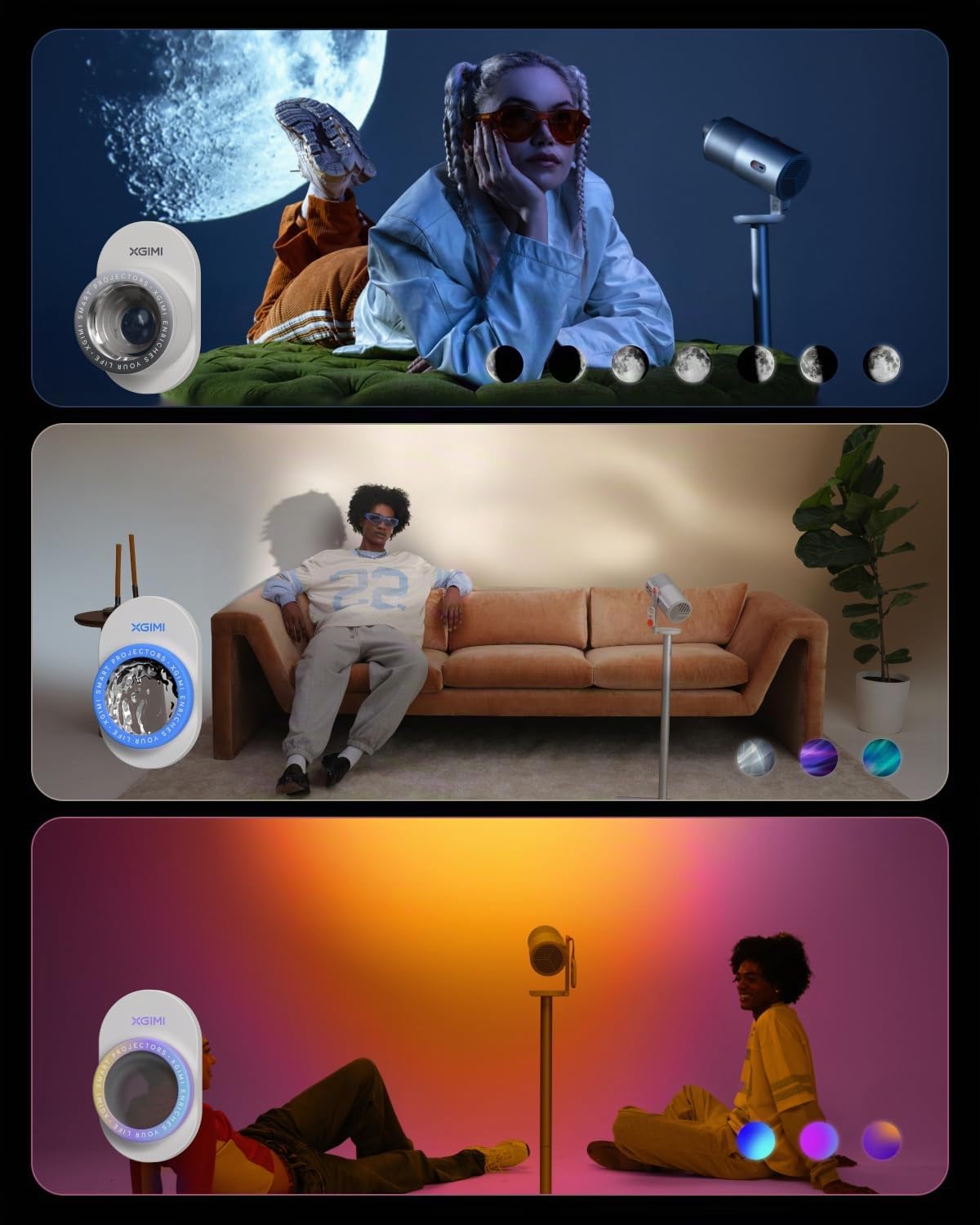 XGIMI Filtres Magnétiques Pack 3 Série MoGo 4 | Lunar/Ripple/Dreamscape, fixation magnétique, changement gestuel, musique d'ambiance, compatible série MoGo 4