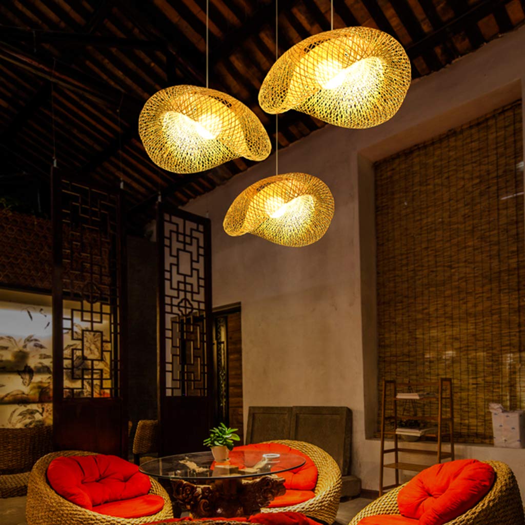 COCOL Lampada A Sospensione E27 Lampada Da Soffitto Vintage Pendente in Bambù LED Luce Tessuti Mano Luci Pendente Industriale Indoor Naturale Plafoniera Soggiorno Caffetteria Lampadari,60cm