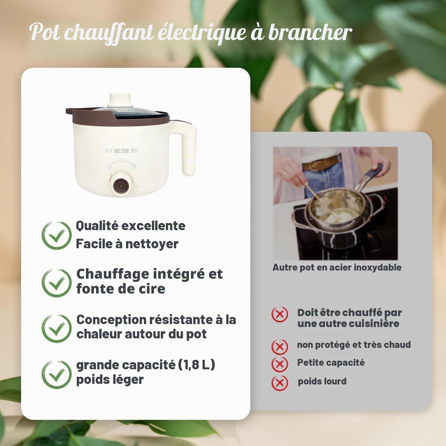 LINGQIAN Pot à cire pour bougie électrique avec bec verseur Pour la fabrication de bougies, 1.5L machine de fonte cire bougie Pour adultes(café)
