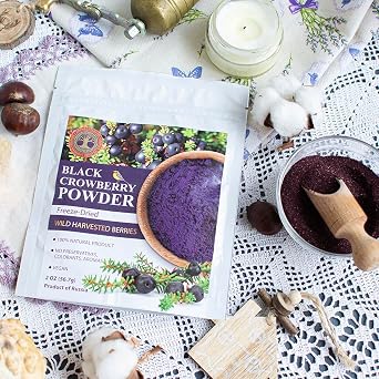 Wild Harvested Black Crowberry Freeze-Dried Powder 2 Oz, Natural Black Crowberry Powder, No added sugar, No GMOs
