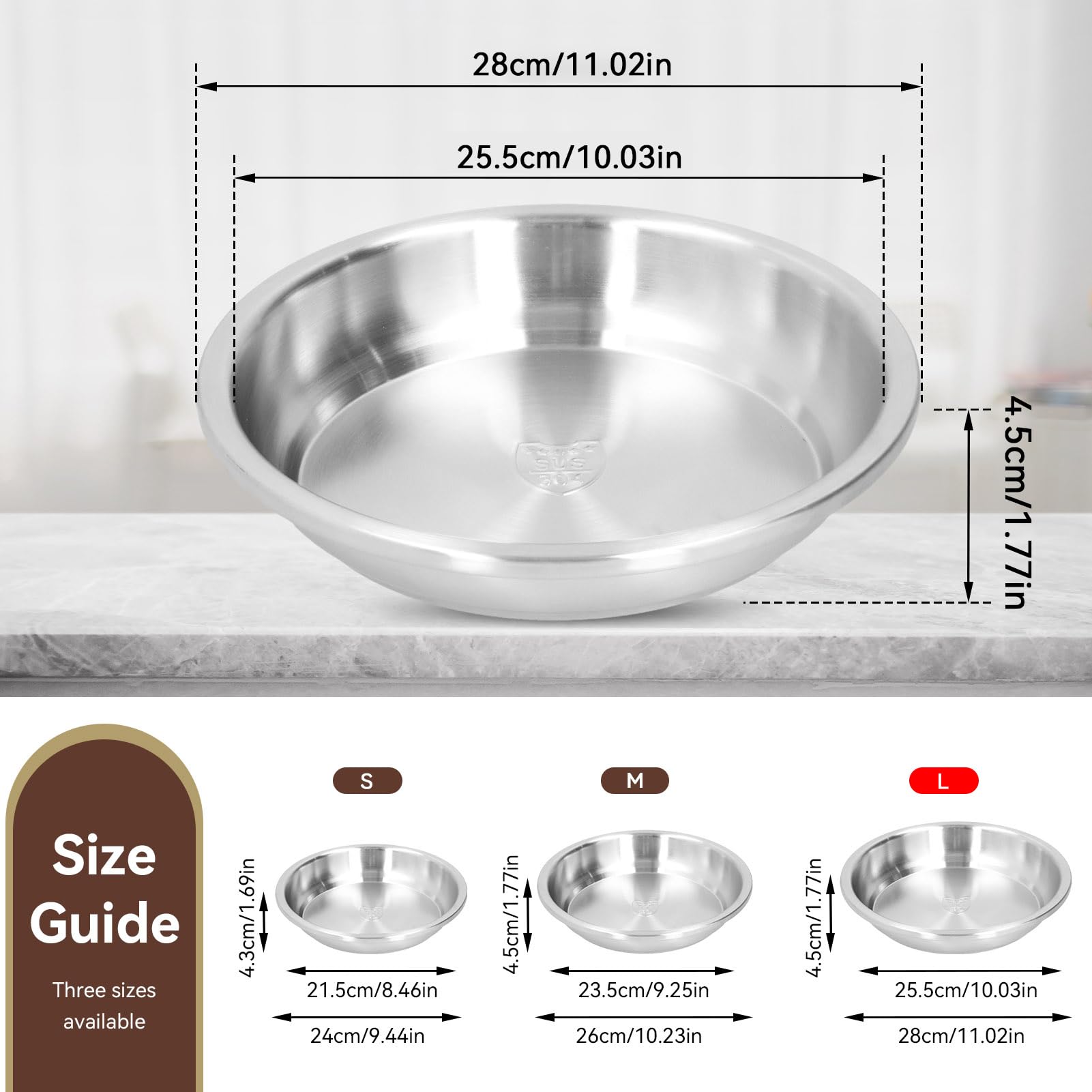 HERCHR Plato redondo de acero inoxidable, platos de cena de camping para comer, plato de cena, plato para servir sopa de ensalada, vajilla para la cocina casera(28cm)