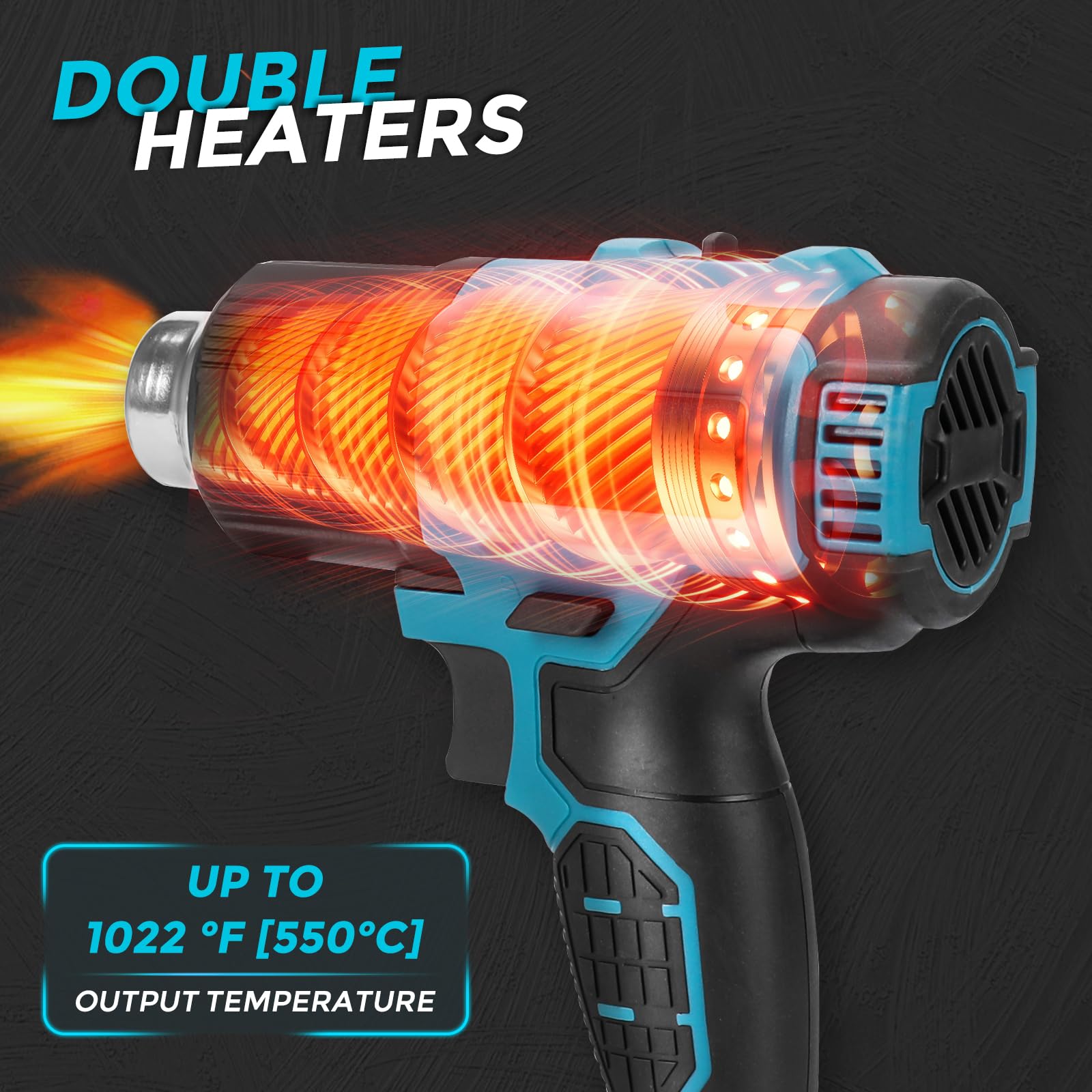 WingFly Pistola de Aire Caliente Inalámbrica Compatible con Makita 18 V Batería, 3 Boquillas, 2 ajustes de Temperatura, máx. 550 °C, para Soldadura, Secado, Bricolaje, Pintura