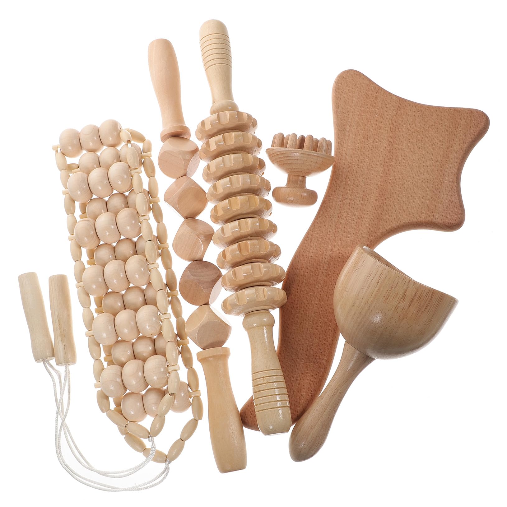 Kit de Herramientas de Masaje de Madera, 6 Piezas, Rodillo Masajeador Anticelulitis, Alivio y Circulación para Uso en Oficina