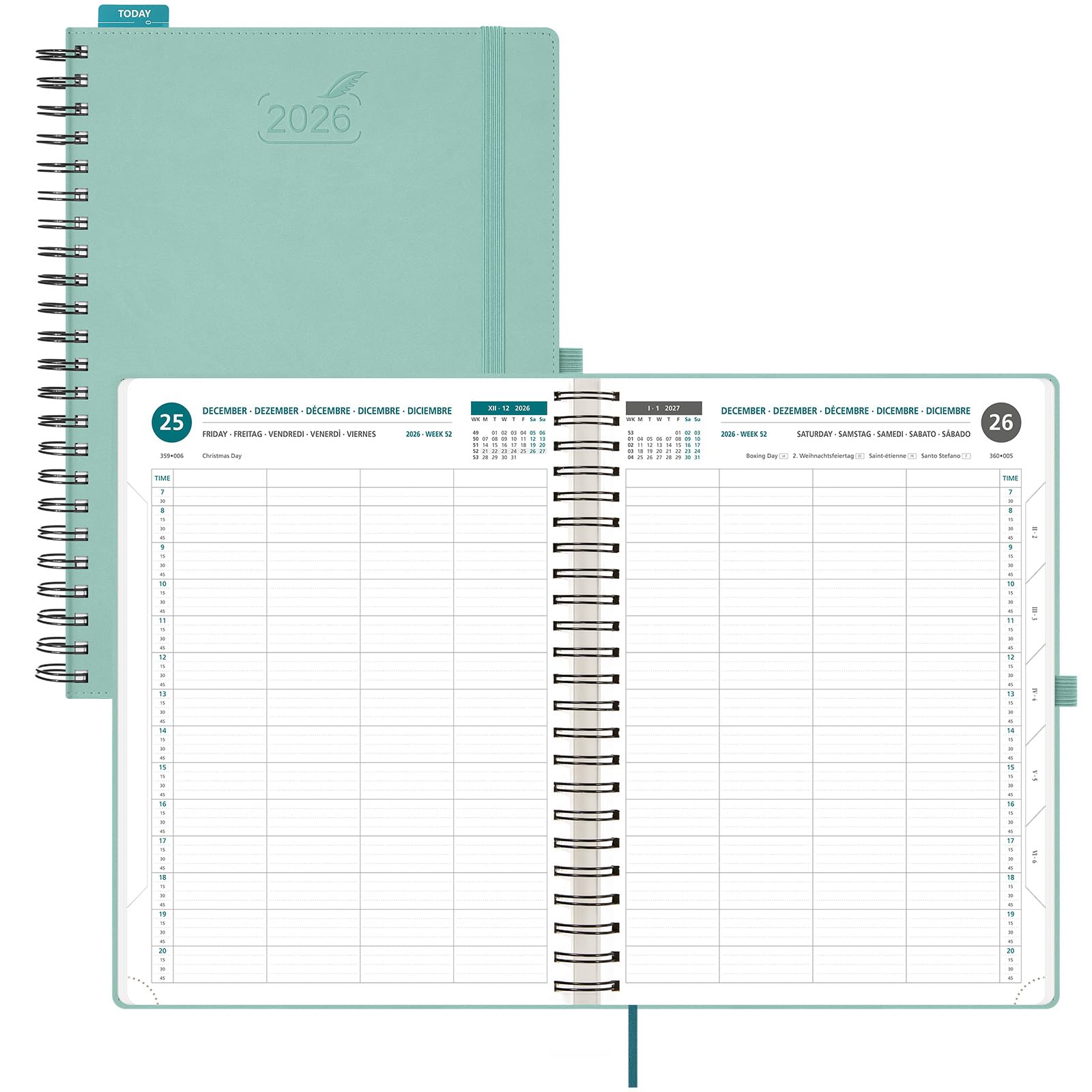 BEZEND Agenda 2025 2026 Journalier B6 18x13 Cm - Vert Foncé Couverture Cuir PU