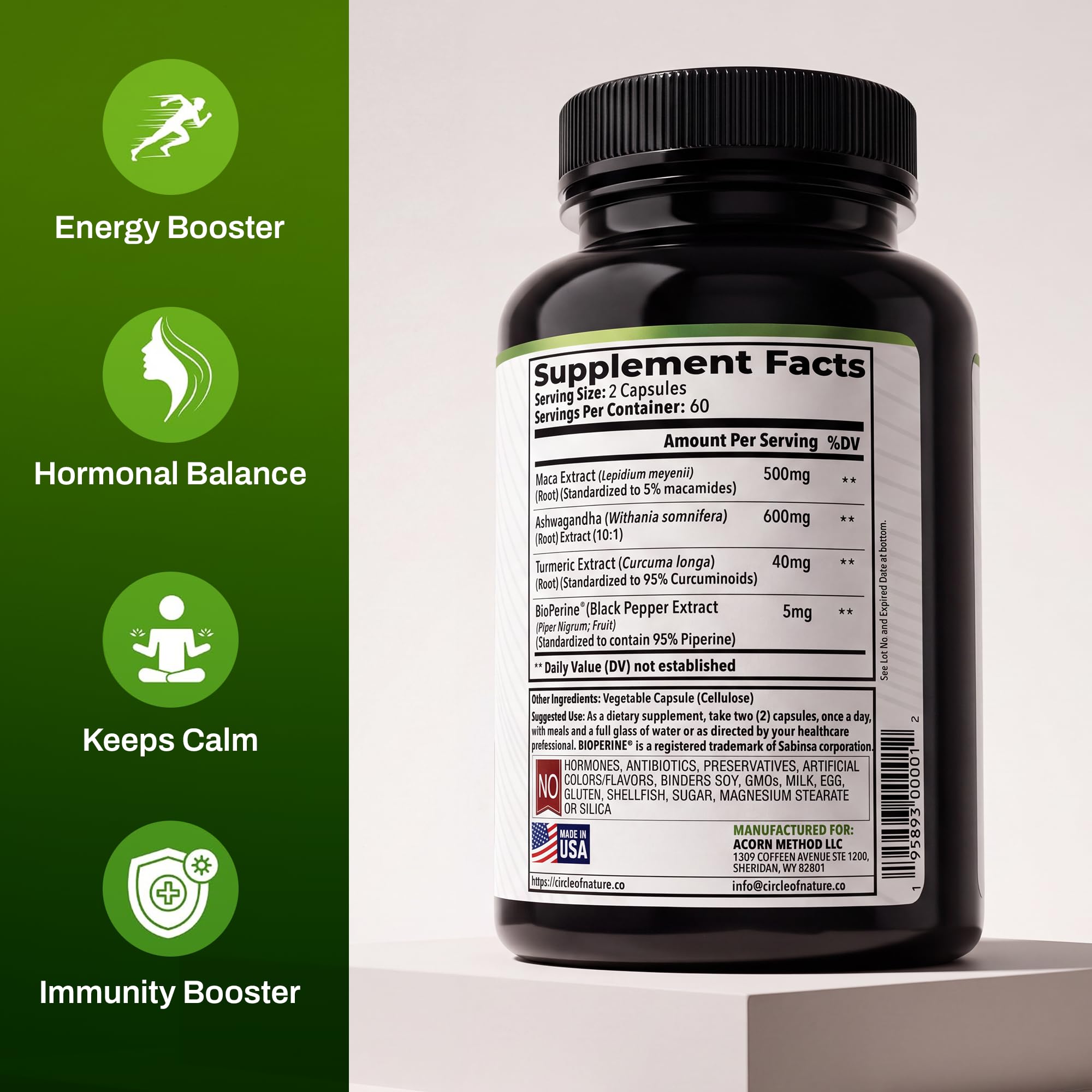 Maca Root, Ashwagandha Root Extract, Capsules for Men & Women with Turmeric Curcumin and Bioperine 120 Capsules Made in USA — Amazon image 8