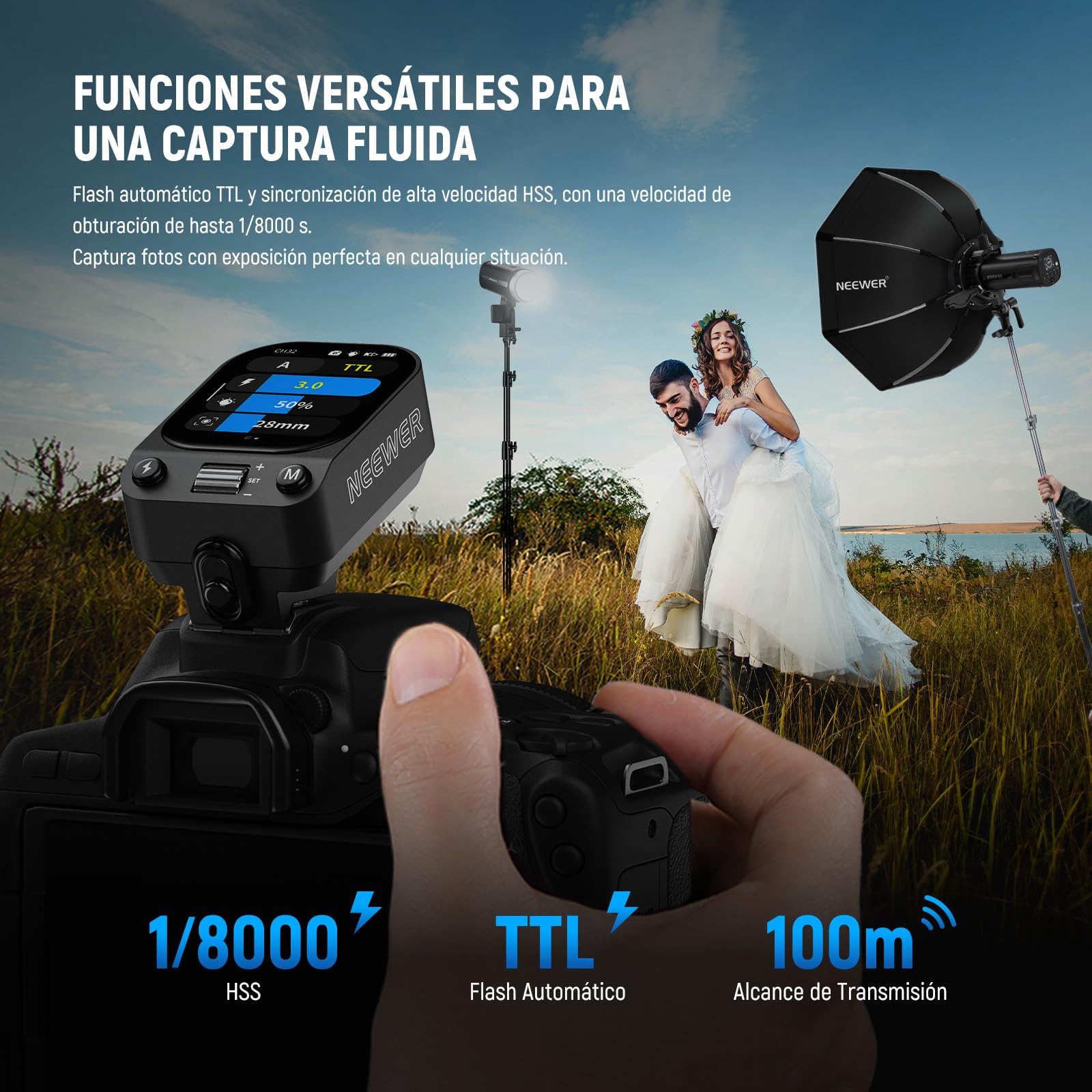 NEEWER QZ-C 2.4G TTL Disparador Flash Inalámbrico Compatible con Canon Camera Godox IT32 V1 V100 AD200 Pro II, Transmisor Flash Zpata Pantalla Táctil OLED, HSS 1/8000s, Batería 1000mAh/Interruptor CM
