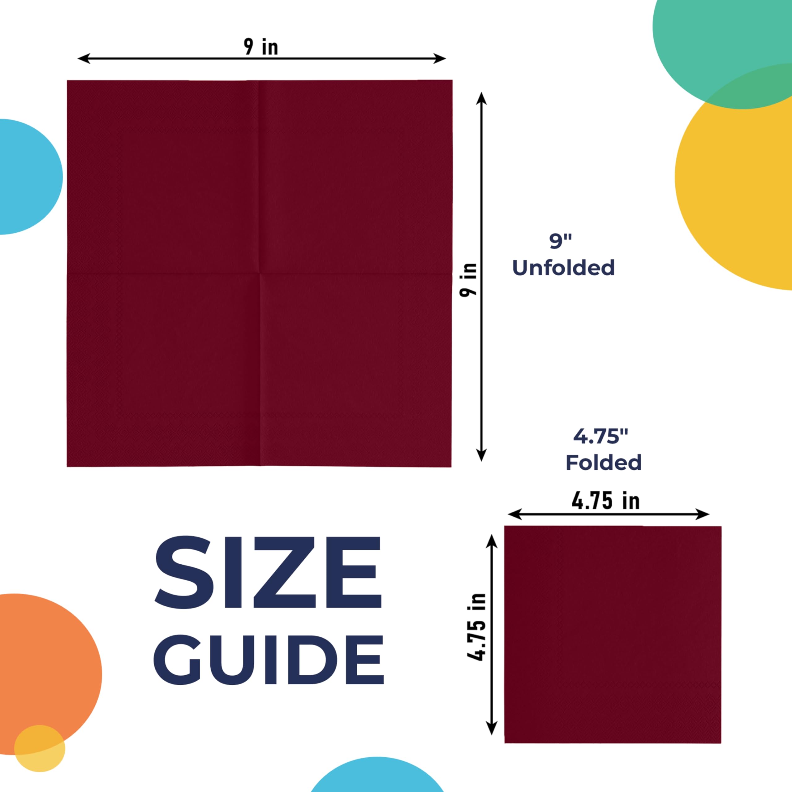Party Solids Lot de 300 serviettes de table en papier Bordeaux | Serviettes de table 2 plis absorbantes pour tous les jours, 16,5 x 16,5 cm, bordeaux