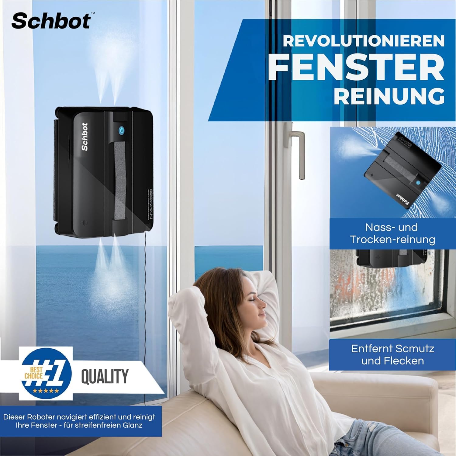 Wind X3 Wintergarten Kit – Fensterputzroboter mit Sprühfunktion für Wintergarten über Kopf, 10 Mikrofaser-Reinigungspads und 6 × 0,4 L Glas- & Fensterreiniger Konzentrat