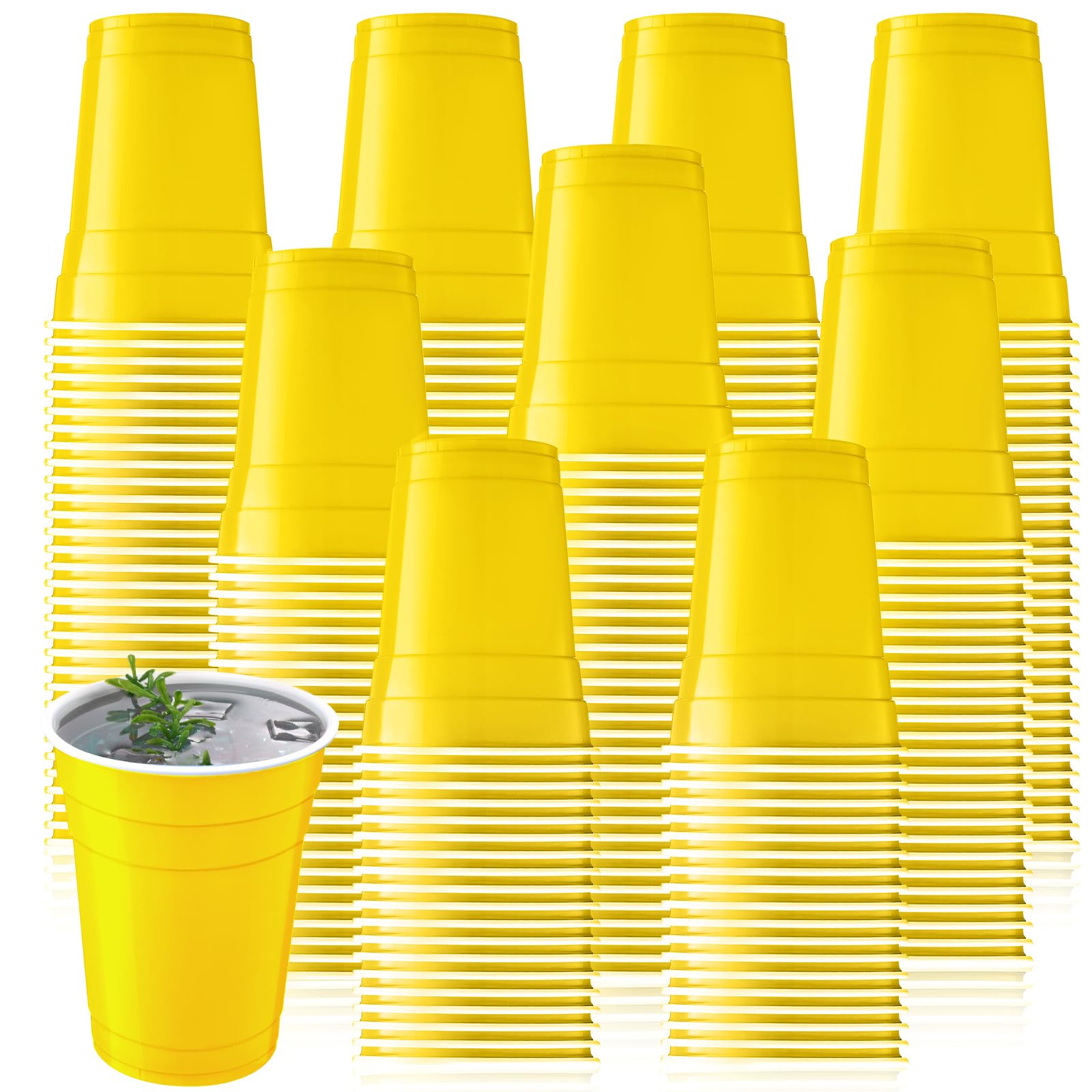 Zopeal 200 Count 18 Ounce Plastic Disposable Cups Beverage Drinking Cups, Heavy Duty Large Party Cold Drink Plastic Cups for Birthday Graduation Halloween Drinks Soda Punch Barbecues Picnics (Yellow)