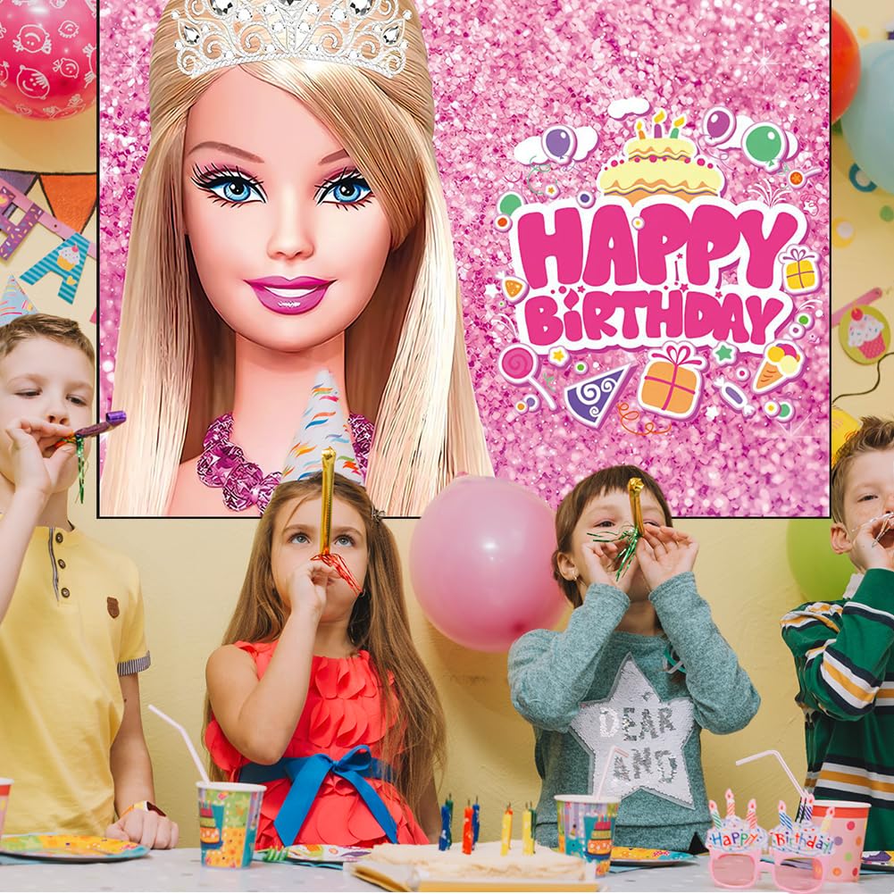 Toile De Fond Barbie 150x100 Cm - Décoration Fête D'anniversaire - Fond Photo Pour Studio Ou Cabine - Polyester Résistant - 3