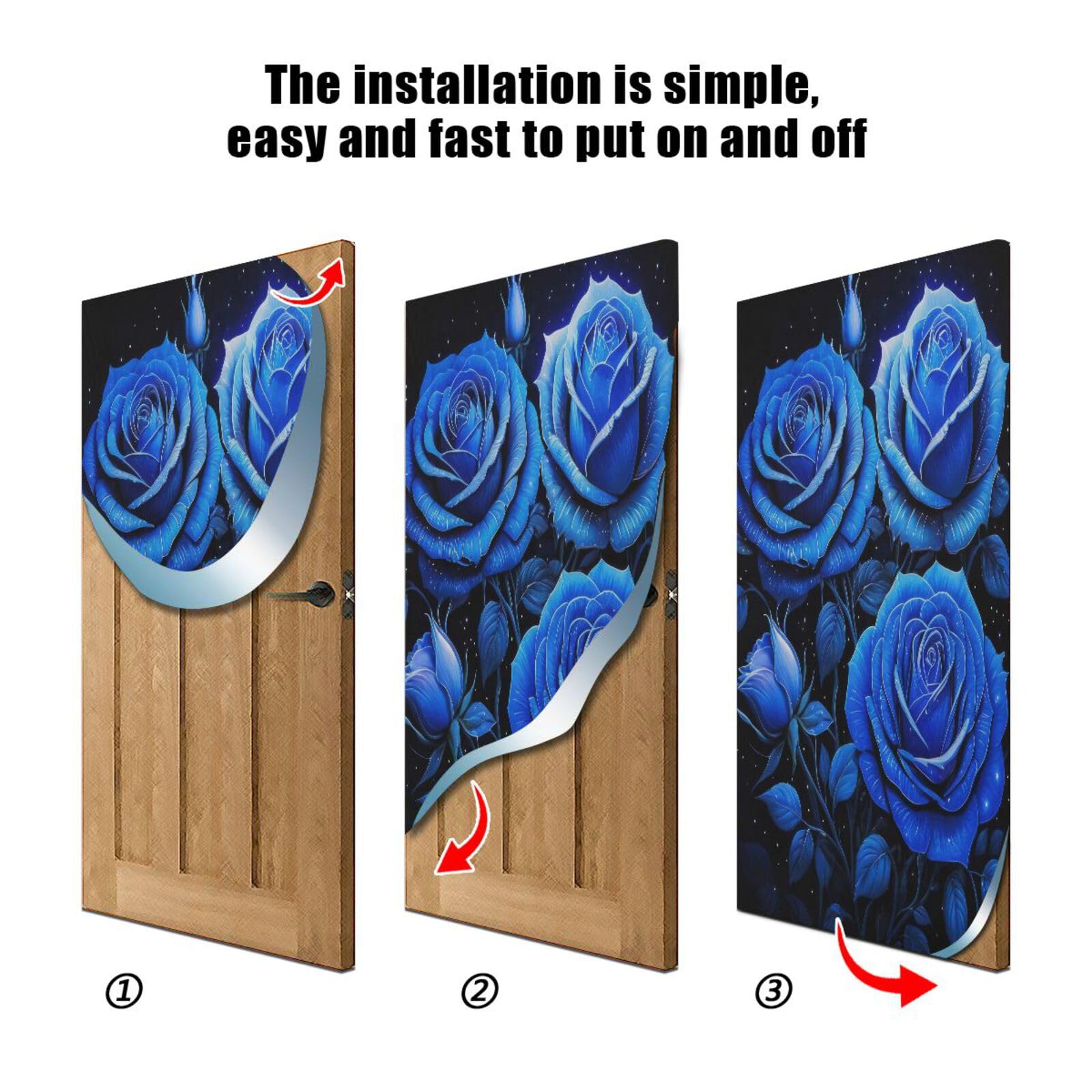 FLildon Royal Blue Rose Valentine's Day Door Cover Decoration, Party Accessory Porch Decor for Festive Ornament Room Door Covers 32 x 79 Inch