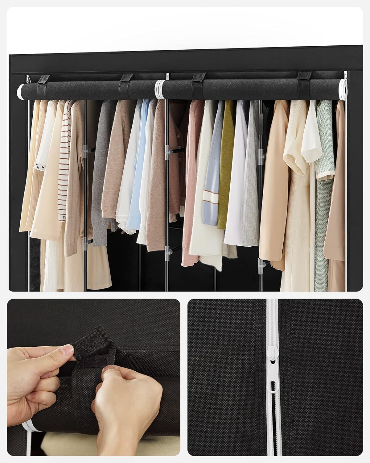 Armario Plegable, Armario de Ropa, Armario Organizador, Armario de Tela Portátil con 10 Compartimentos, Gran Capacidad, Ideal para Hogar u Oficina, 167 x 45 x 170 cm