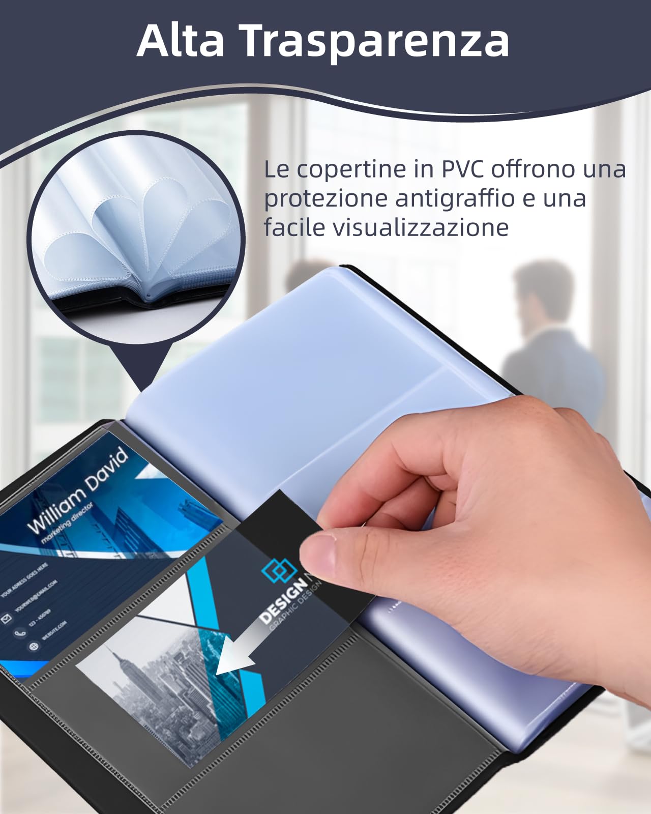 Zacro Porta Biglietti da Visita in PVC 240 Carte Portafoglio Porta Carte di Credito Nero