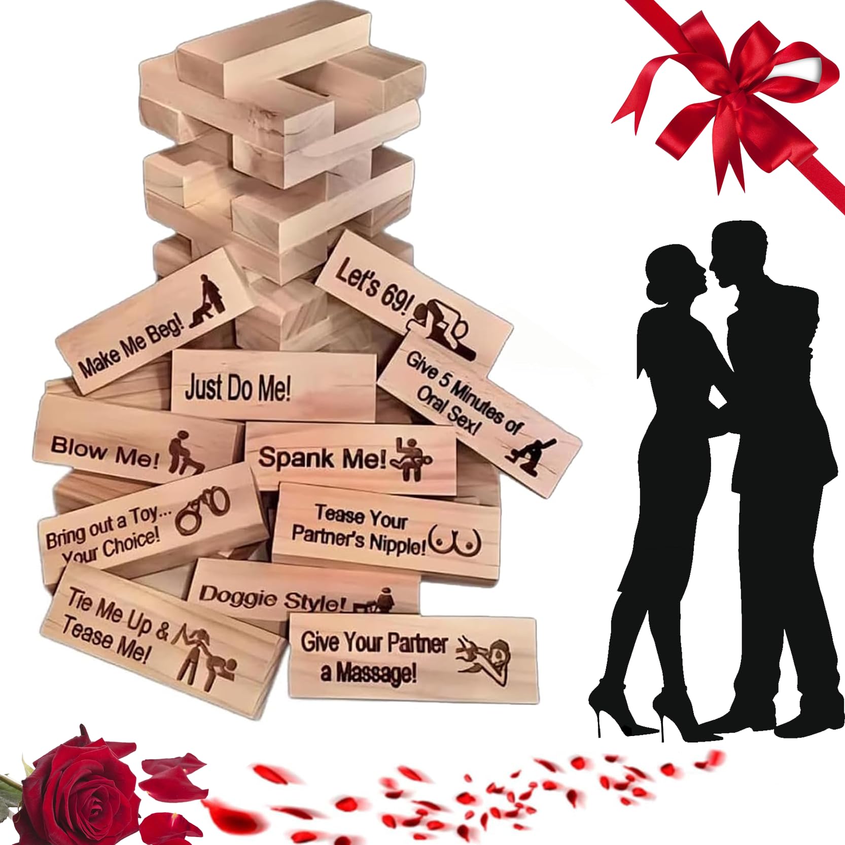 bobknow Lust Tower - 48 Pcs Super Naughty Block Tower for Adults Emotional Heat, Cultivate Feelings, Stacking Blocks Game, Valentine's Day Interactive Gift