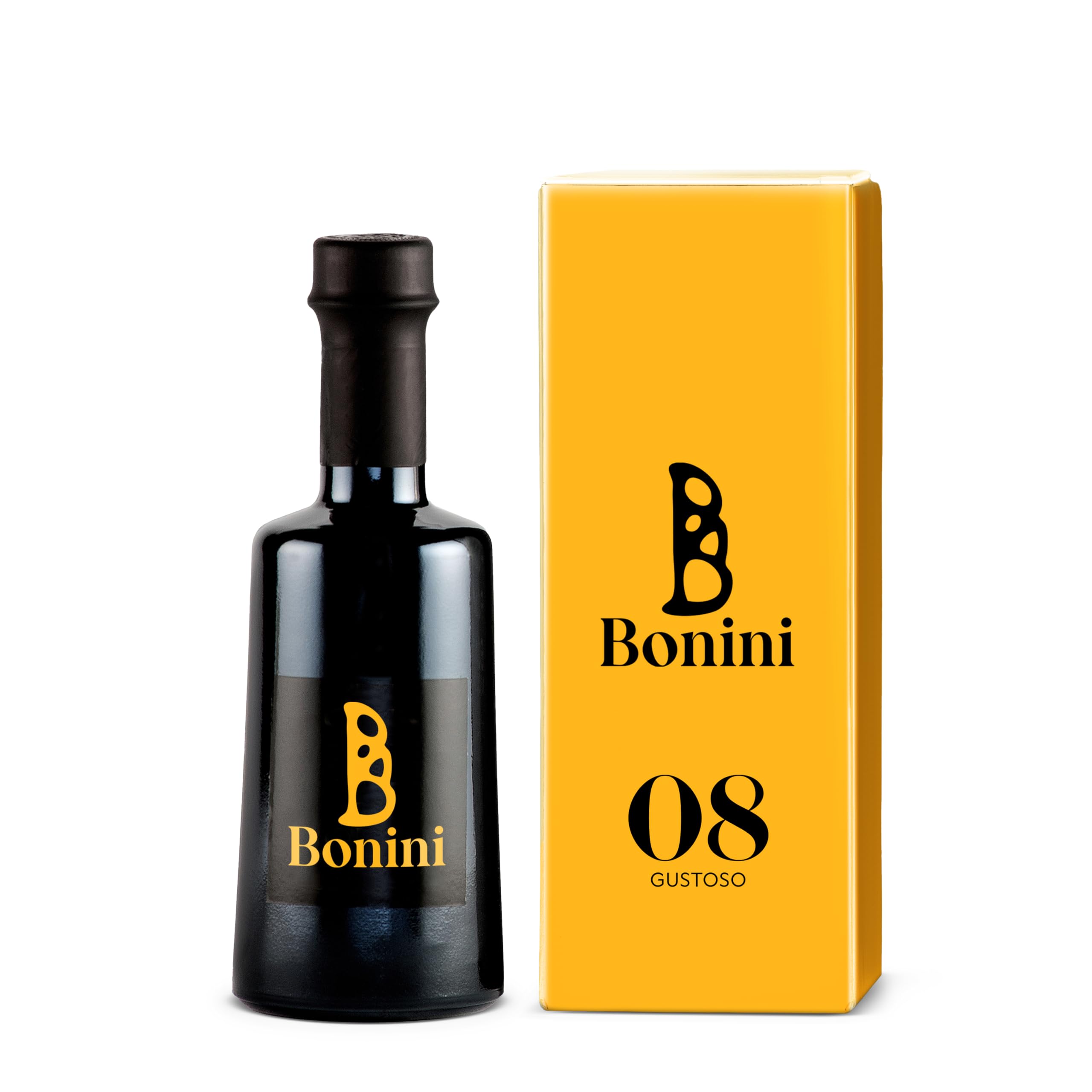 BONINI BLACK GUSTOSO 8 Years Condiment, Premium Aged Artisan Condiment, Handcrafted in Italy, Gourmet Condiment, The Condiment of the great Chefs, All natural, Gluten Free, Kosher for Passover (8.40 oz, 250ml)