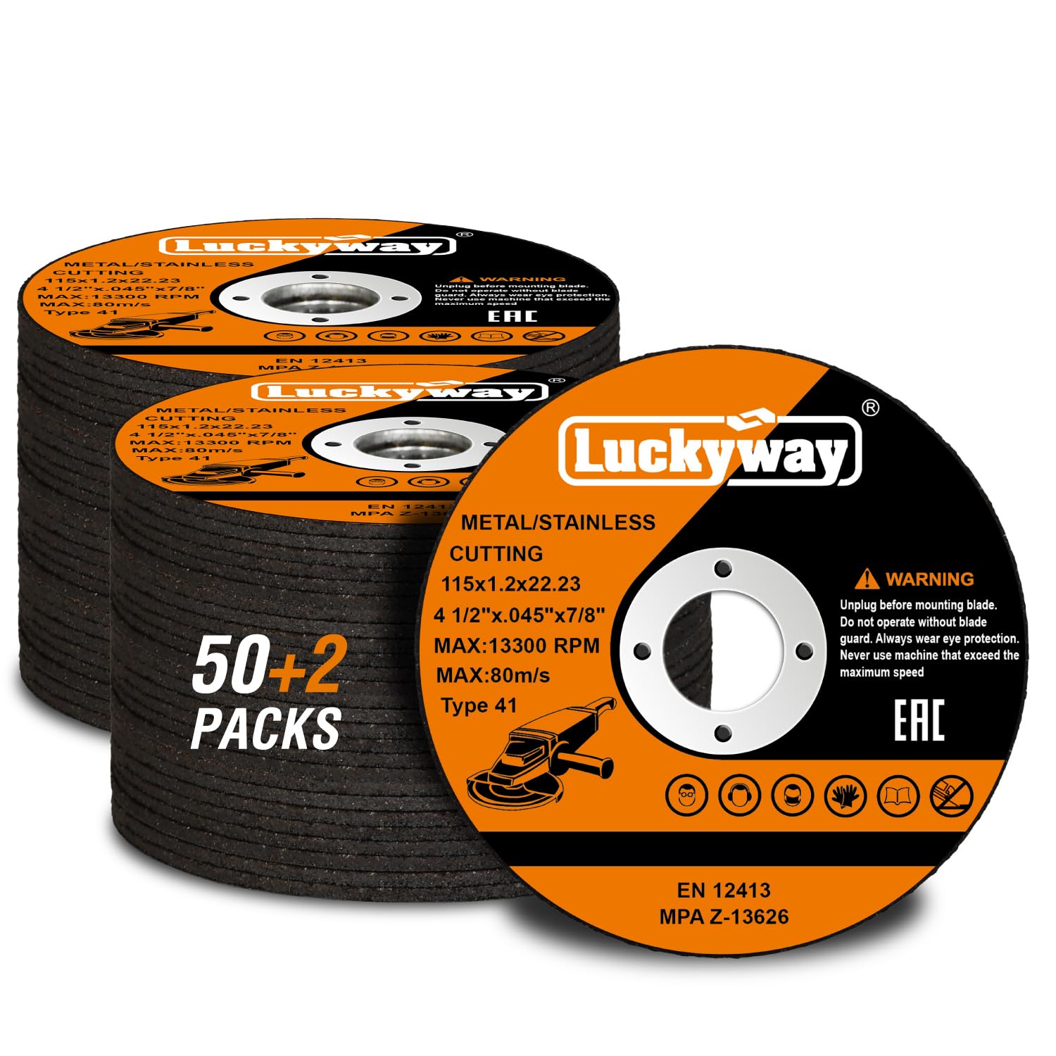 Luckyway 4-1/2 Inch Cut Off Wheels, 4-1/2"x.045“ x7/8" Cutting Wheel, Angle Grinder Cutting Disc for Metal and Stainless Steel Cut - 52 Pack
