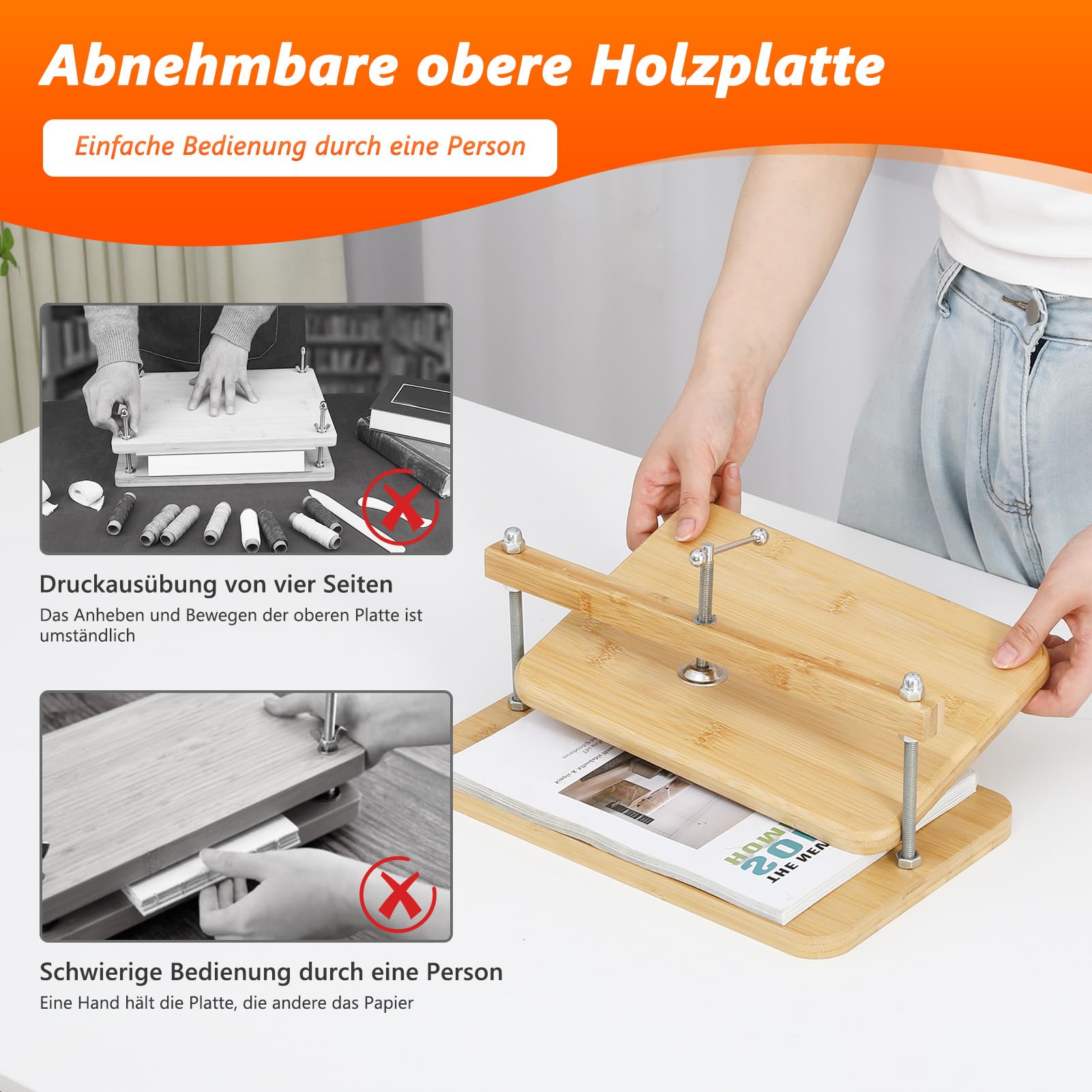 TYYIHUA Buchbinde-Sets, Buchpresse aus Bambusholz, geeignet für dünne Bücher, 28 x 20 cm, Buchbindepresse für DIY-Buchbinden, Buchreparatur und Bastelarbeiten.