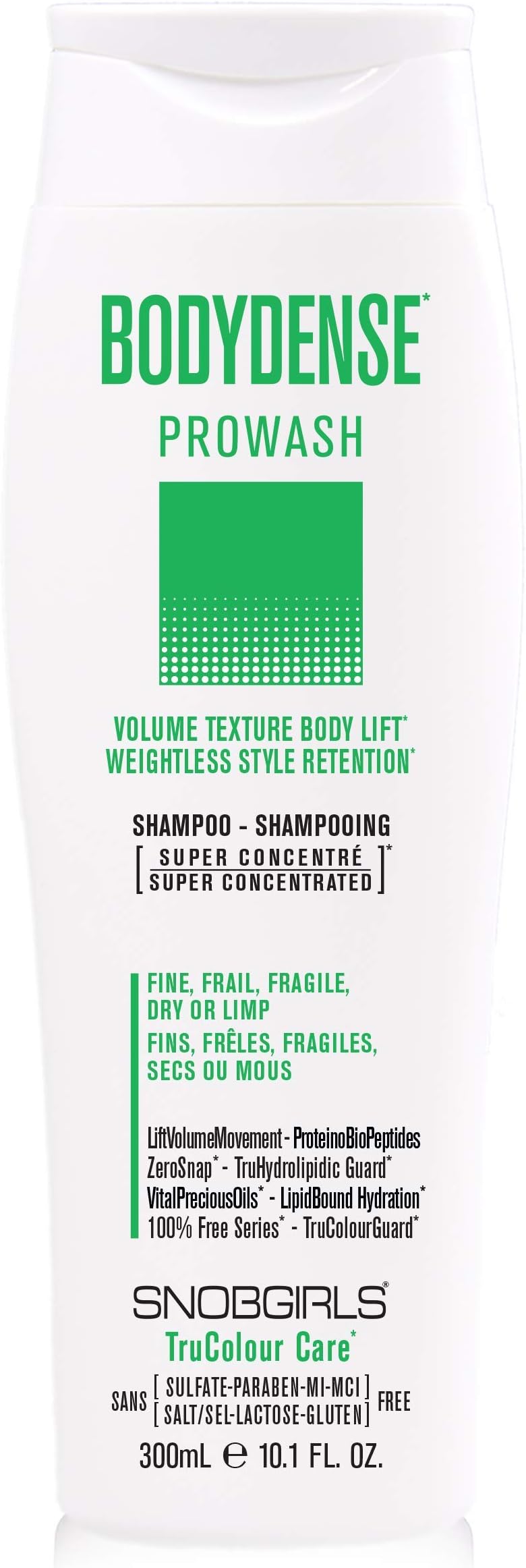 SNOBGIRLS BODYDENSE Prowash (shampoo) 10.1 oz Lactose & Gluten Free Bundle with 1 Shampoo Brush for Volume Texture Body Lift & Weightless Style Retention For Fine, Frail, Fragile, Dry or Limp Hair