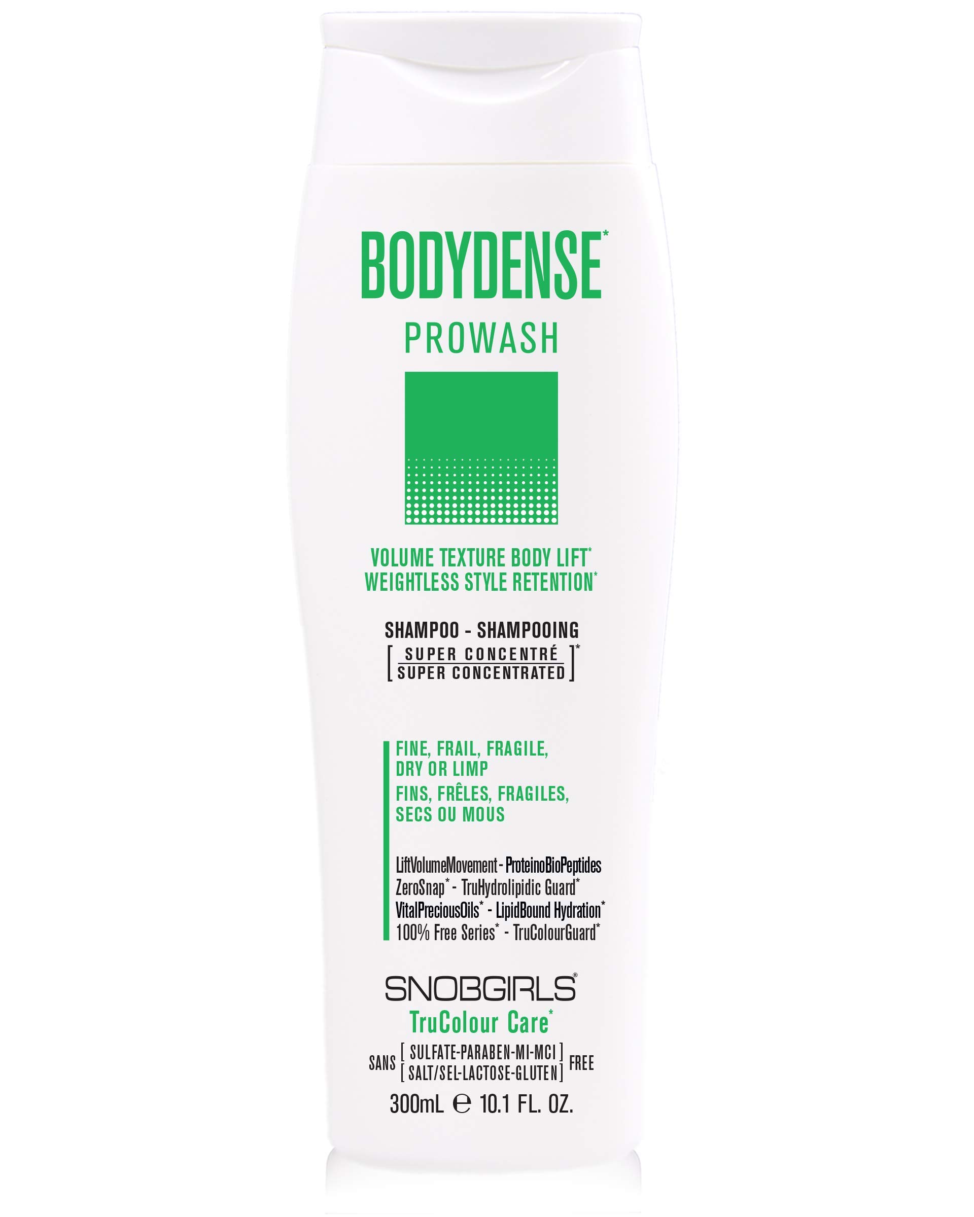 SNOBGIRLS BODYDENSE Prowash (shampoo) 10.1 oz Lactose & Gluten Free Bundle with 1 Shampoo Brush for Volume Texture Body Lift & Weightless Style Retention For Fine, Frail, Fragile, Dry or Limp Hair