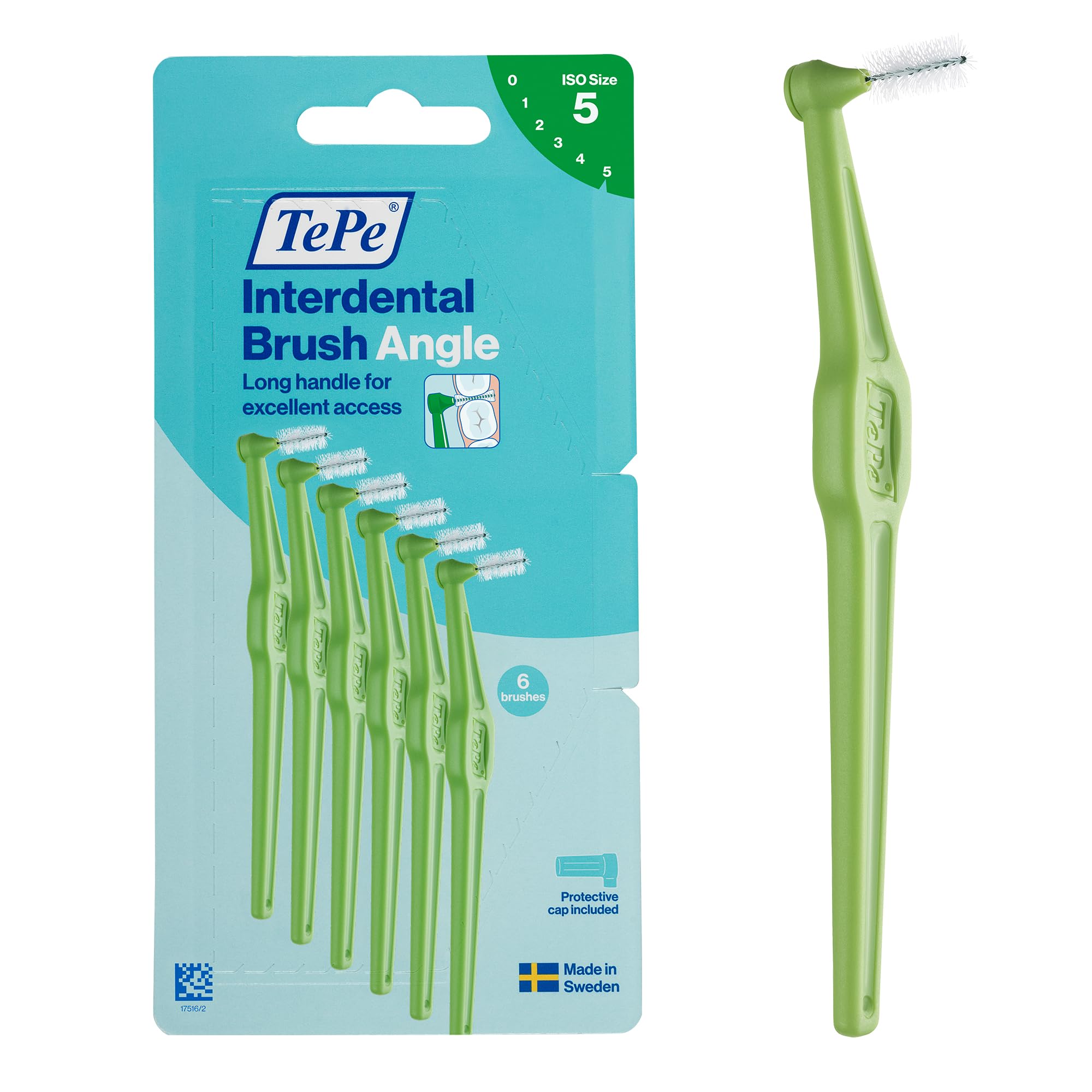 TePe Interdental Brush Angle, Green, 0.8mm/ISO 5, 6pcs, Carton Pack