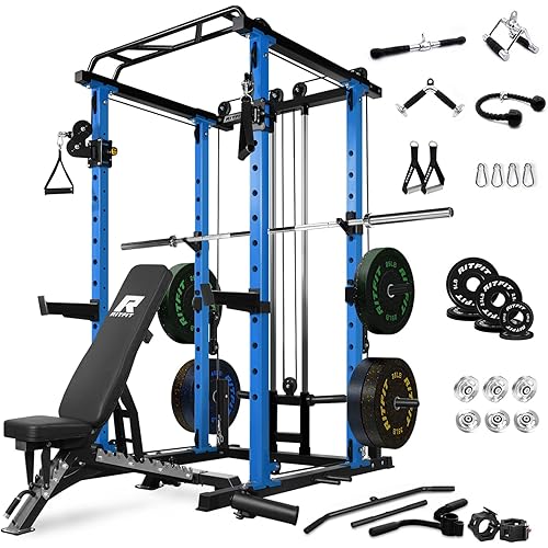 RitFit Power Cage with Optional LAT PullDown/Cable Crossover, 1000LB Squat Rack for Home & Garage Gym, with Weight Storage Rack and More Training Attachments, ASTM-Certified