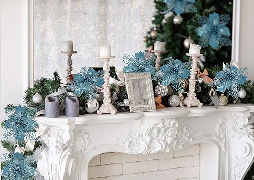 Miniatura 26 de RECUTMS 10 paquetes de flores de Pascua artificiales con purpurina para decoración de bodas, árbol de Navidad, Año Nuevo, guirnalda de Navidad