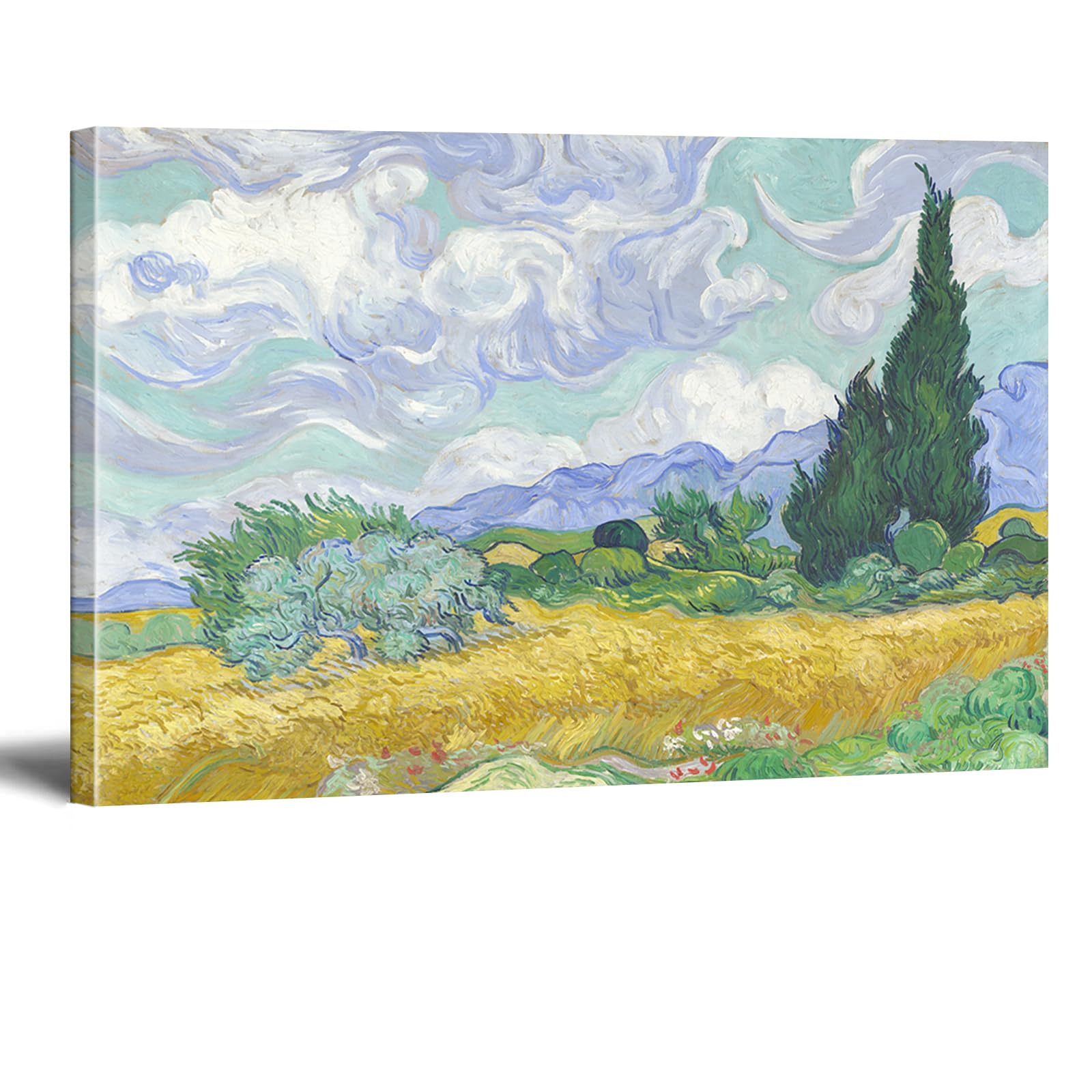 HYFBH Wheatfield with Cypresses by Vincent Van Gogh Famous Oil Paintings Reproduction Classic Canvas Prints Wall Art Pictures for Home Office Decorations Van Gogh Poster 12x16inch