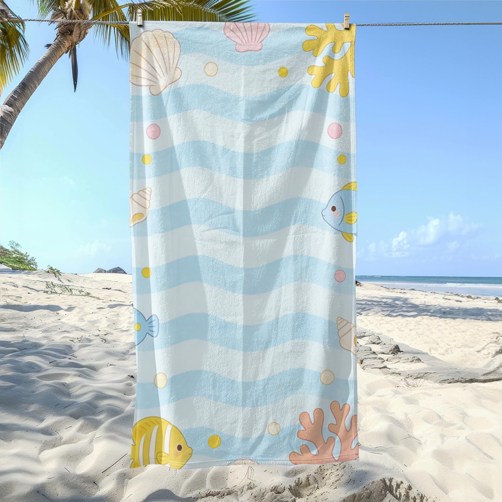 Drap de Plage XXL 200X200 Poisson Bleu Serviettes de Plage en Microfibre,Serviette Piscine Extra Large sans Sable pour Adultes Séchage Rapide