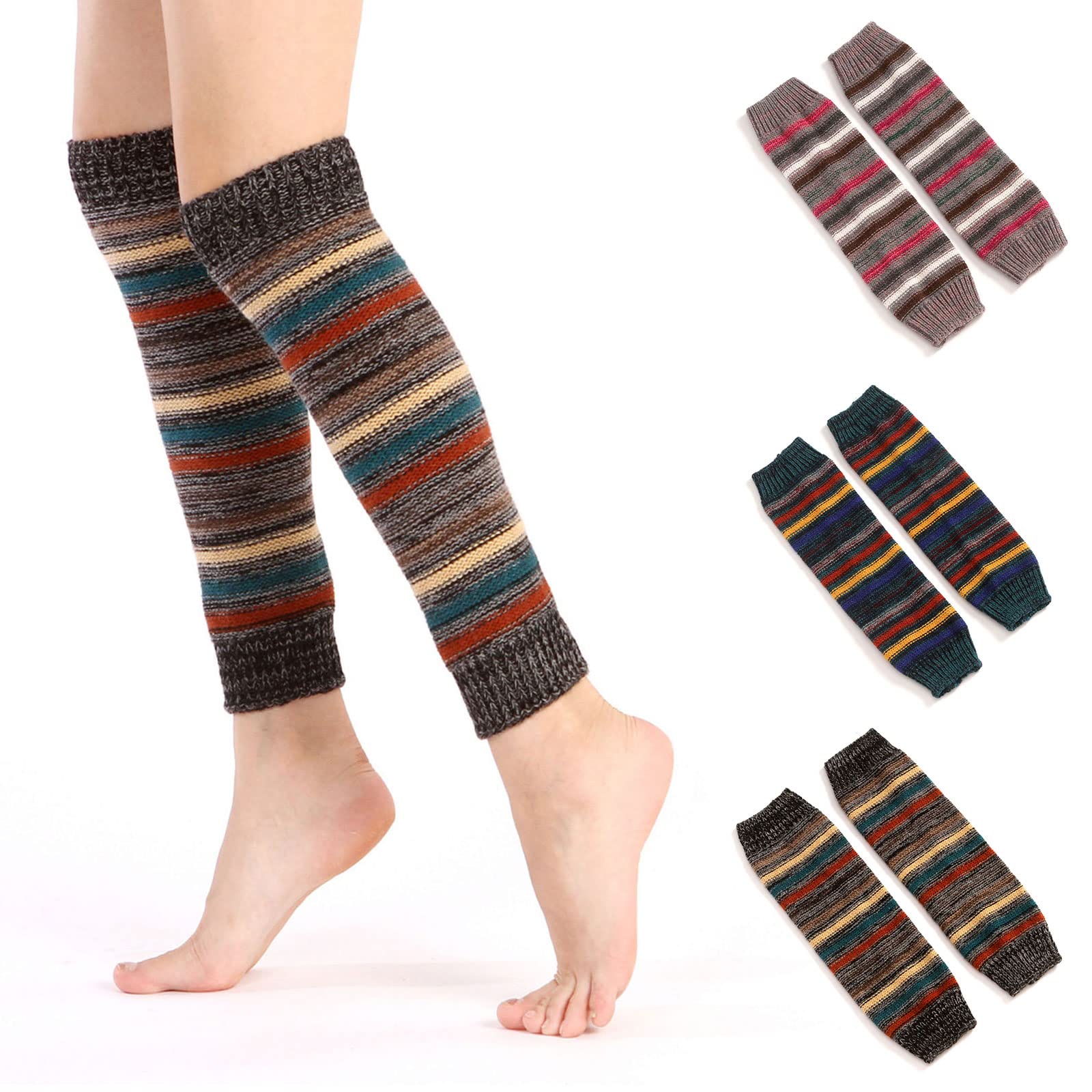 Women Faux Wool Knit Leg Warmers Colorful Crochet Boot Socks