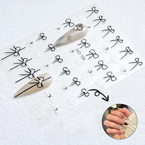 Miniatura 7 de Calcomanías de uñas con lazos para arte de uñas, calcomanías de lazos para uñas, diseños de uñas autoadhesivas 3D con calcomanías de diamantes de