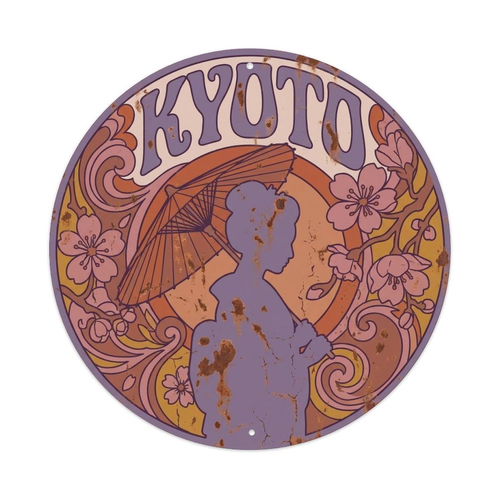 Kyoto Japan Heritage Travel Midcentury Urban Skyline Metal Tin Sign