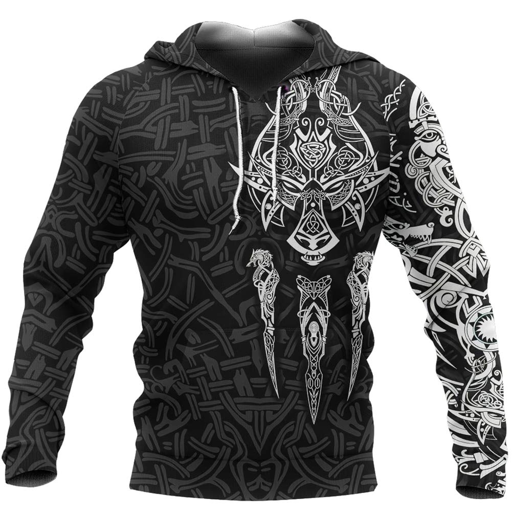 Sweat à capuche Viking homme hoodie mythologie nordique impression 3D style athlétique