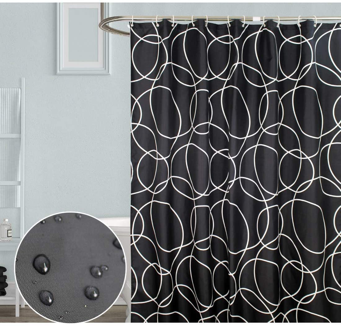 Tennove Shower Curtain 280 x 200cm Mildew Resistant Geometric Thick Polyester Fabric Black Bathroom Shower Curtain Waterproof Washable Bath Curtain with Hooks