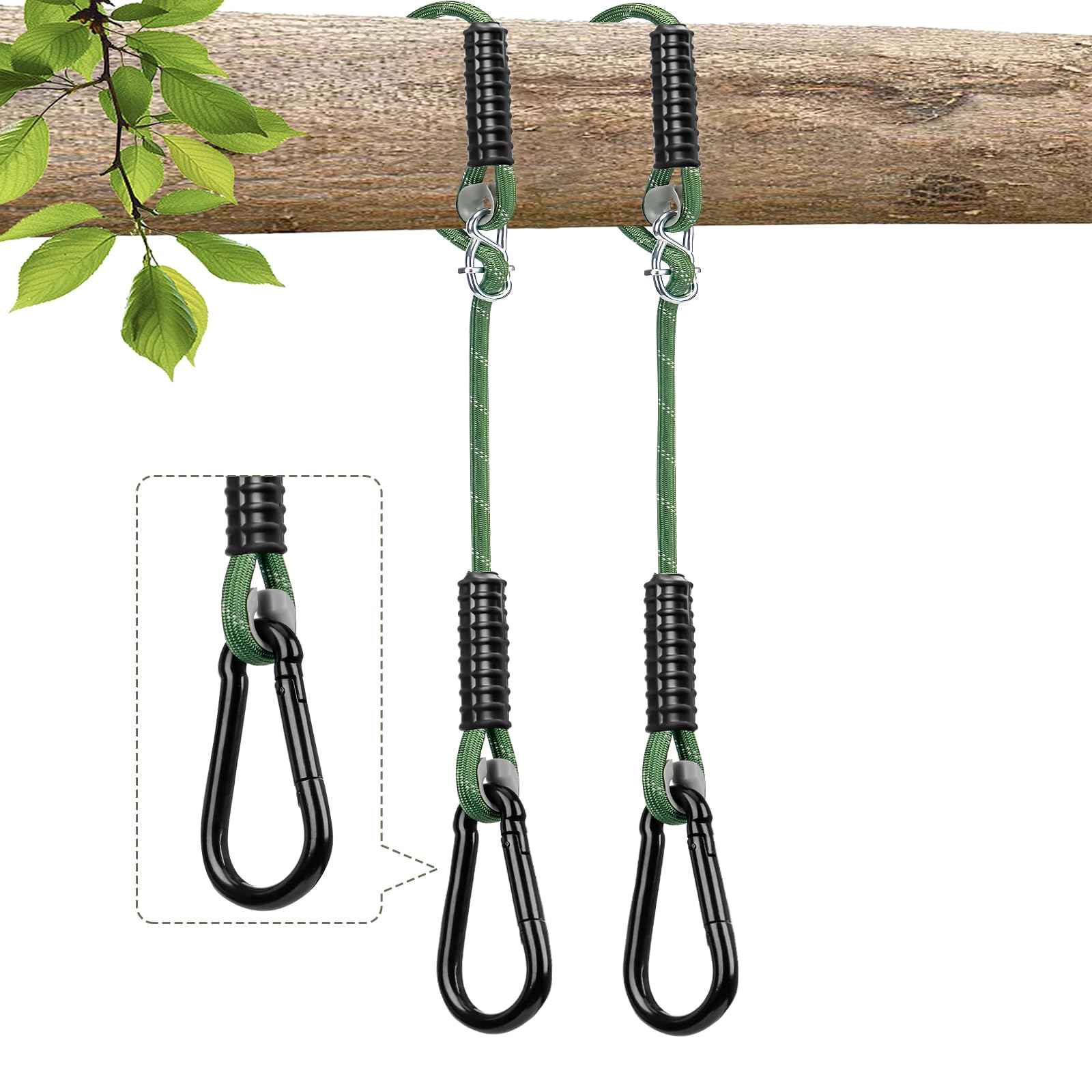 Juego de 2 columpios de fijación para árbol, hamaca de fijación para sillón, cuerda de 1,8 m con mosquetón, 450 kg para árbol, columpios, interiores y exteriores, yoga