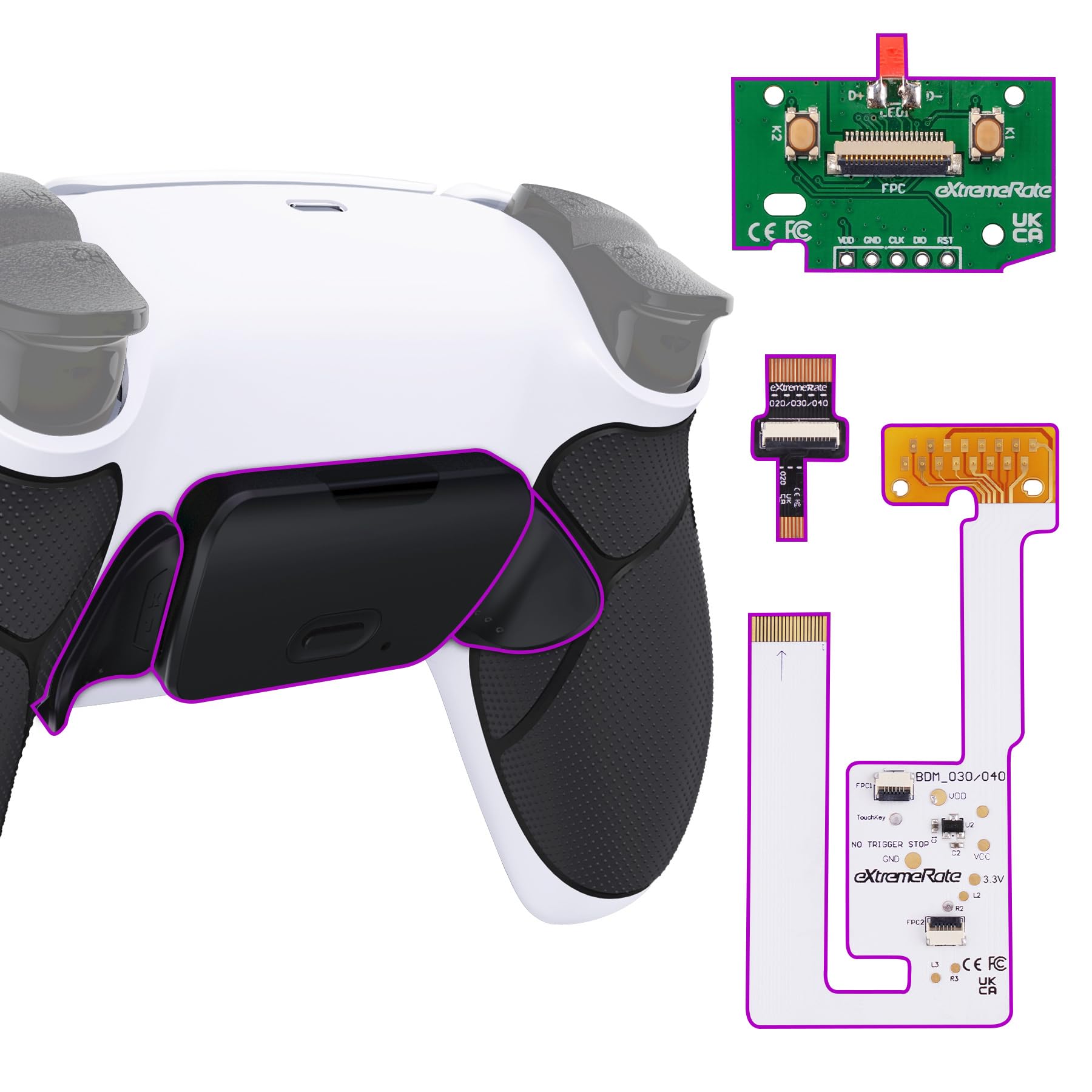 eXtremeRate Black Rubberized Grip Programable Rise V3 Remap Kit for PS5 Controller BDM-030 040 050, Upgrade Board Redesigned White Bottom Shell Black