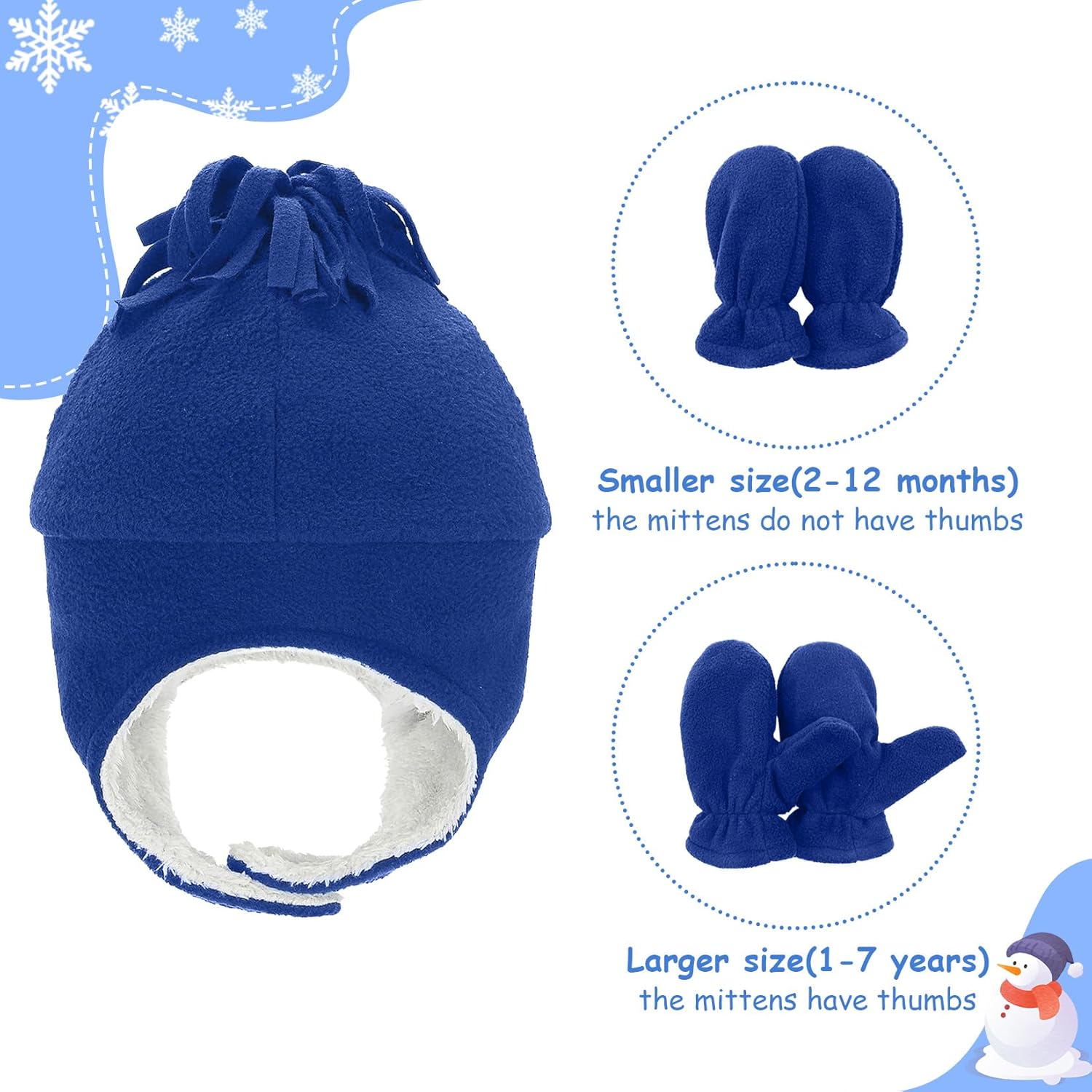 Century Star Baby Fleece Hat Warm Earflap Kids Caps Toddler Boys Winter Hat and Mitten Set - Image 5