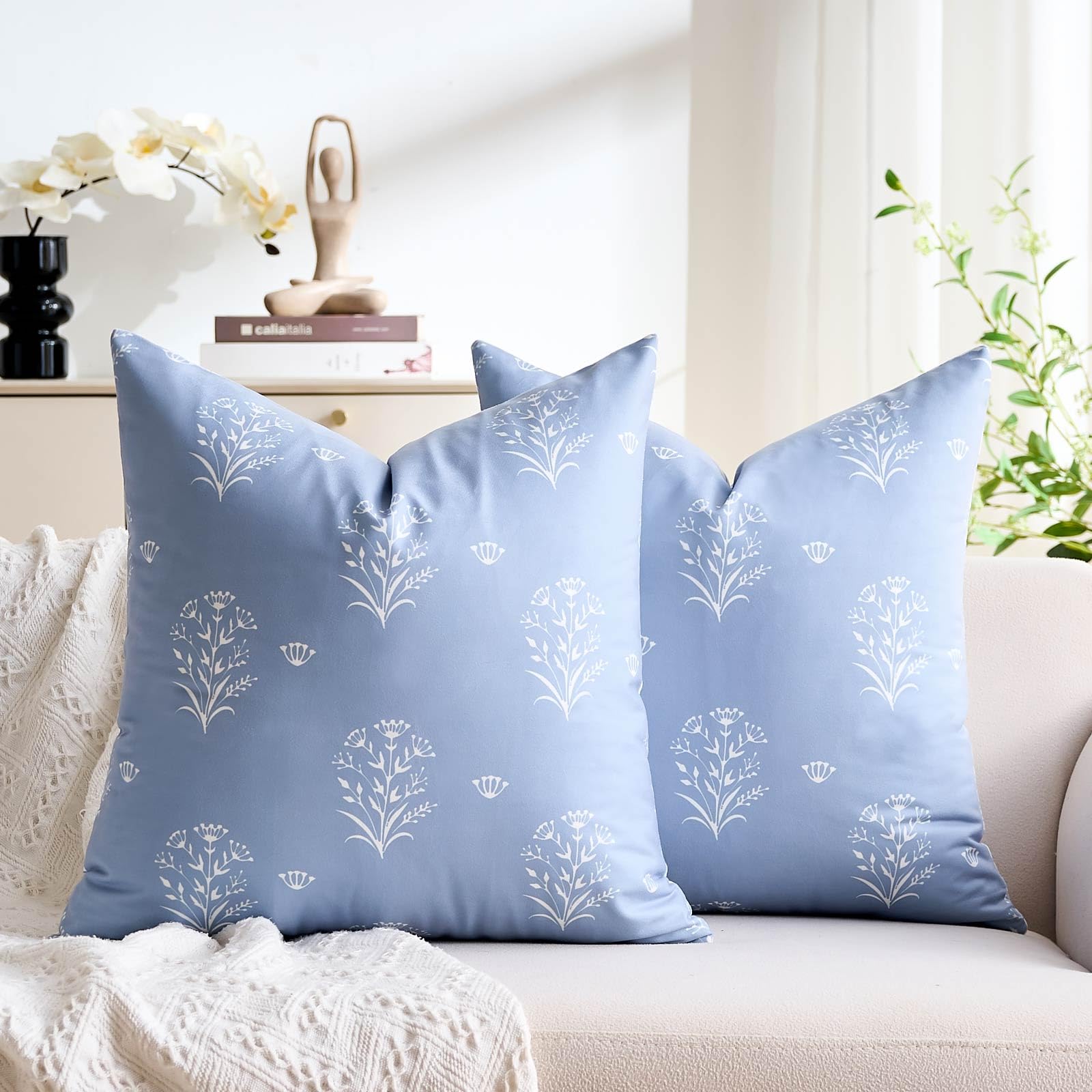 Boho Cushion Covers 45x45 cm Outdoor Cushions Wild Flower Plant Pillow Covers Different Prints Both Sides Farmhouse Decorative Pillow Covers for Sofa Bed Garden Outdoor