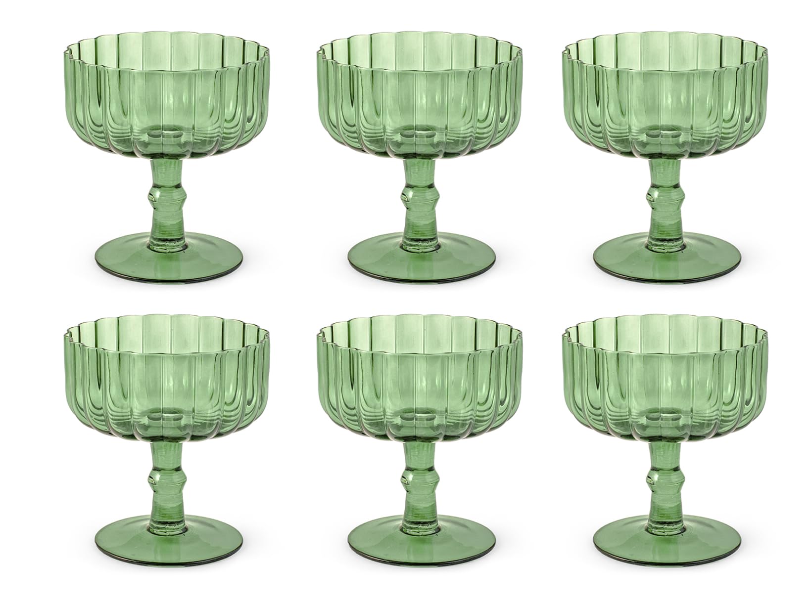 H&H, Set of 6 Cups, Margaret Collection, Champagne Cups, Fruit Cups, Ice Cream Cups, Glass, Colourful, Dishwasher-Safe, 37 cl