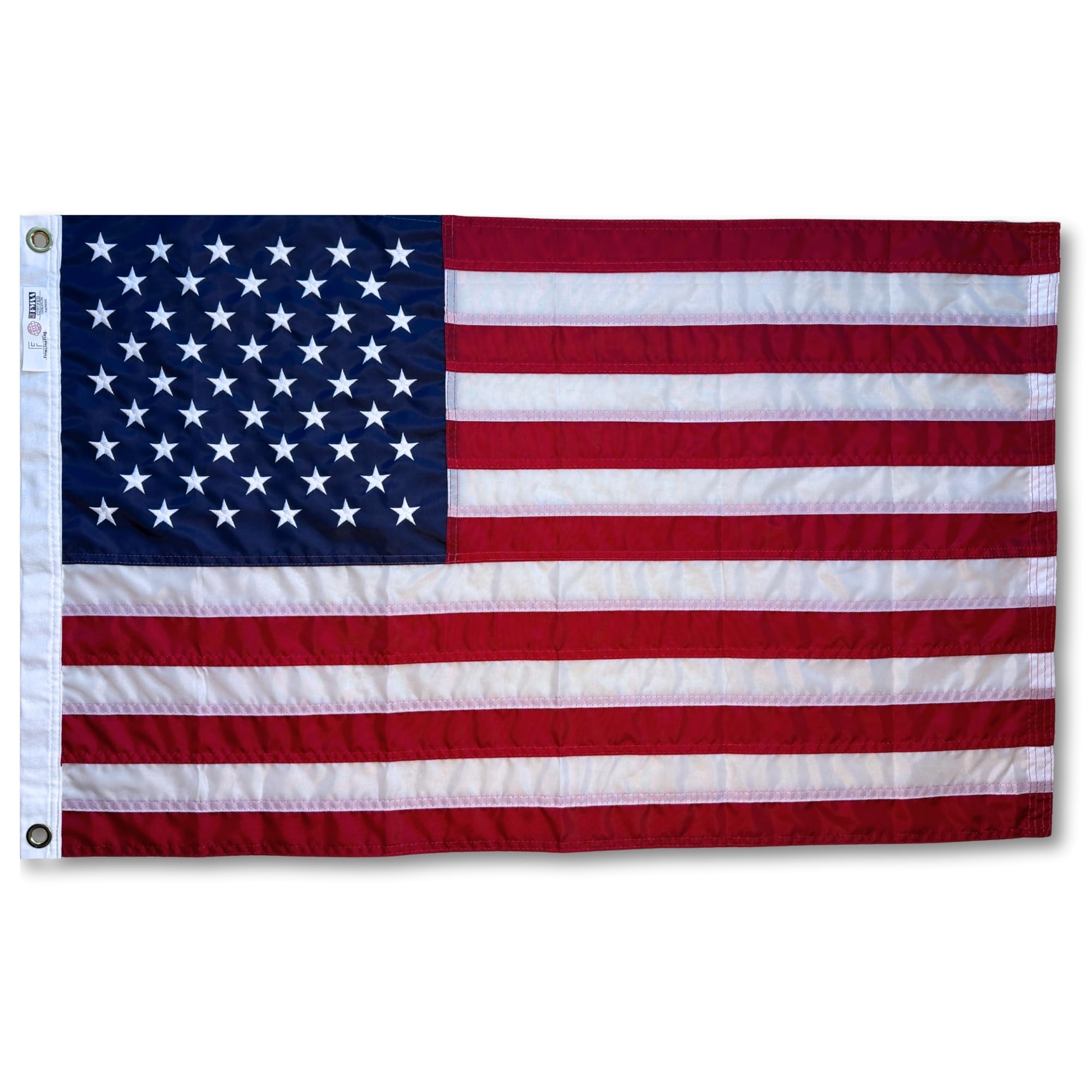 2x3 ft American Flag – Made in USA, FMAA Certified – 210D Nylon Outdoor US Flag with Embroidered Stars, Sewn Stripes, Reinforced Fly End & Brass Grommets for House Display, Porches, Compact Spaces