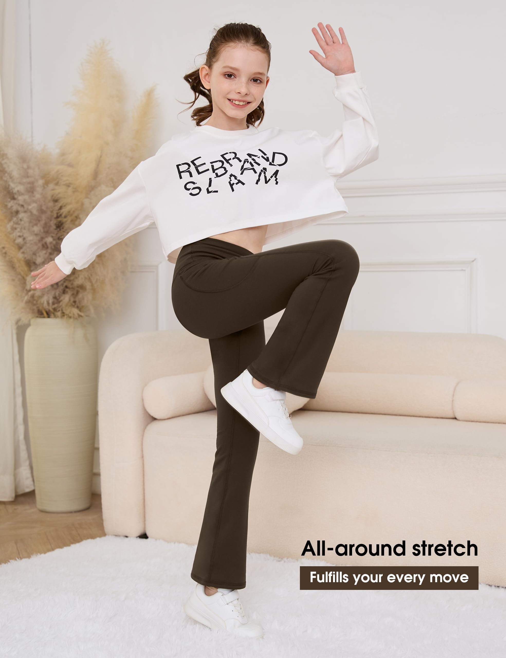 Desol Leggings svasati da ragazza foderati in pile con tasche incrociate a vita alta per danza bootcut pantaloni da yoga per l'inverno