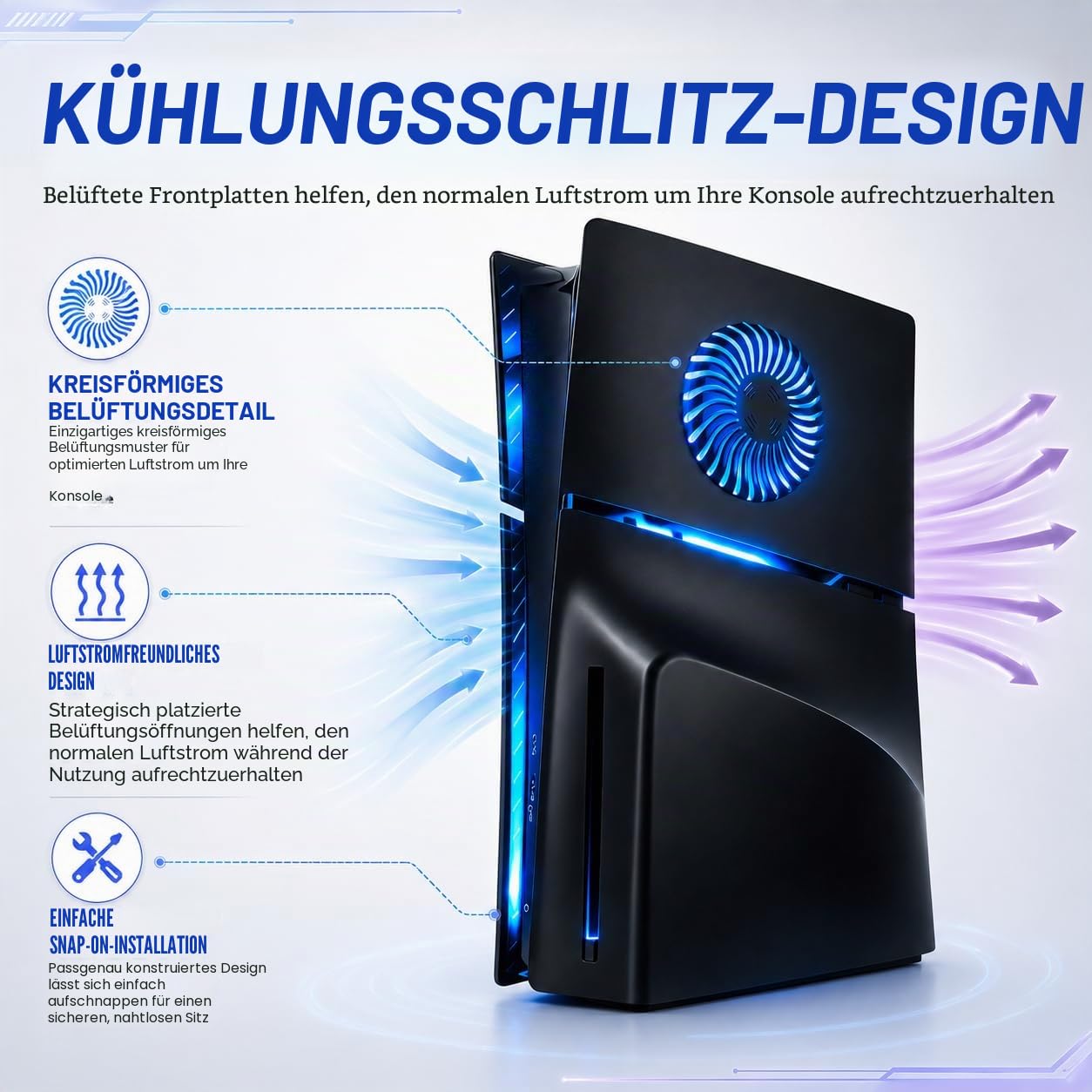 LED-Frontplatte für PS5 Slim Disc Edition, Seitenschalenplatten, PlayStation 5, schlanke Konsolenabdeckung mit RGB-Beleuchtung, individuelles Design, kratzfest, Staubschutz, Ersatzschale