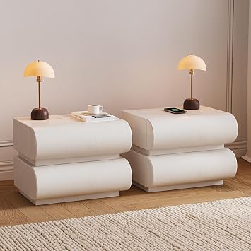 homary Smart Nightstands Set of 2 with Wireless Charging Station, USB & Type-C Ports, Faux Leather White Night Stands Modern Bedside Tables for Bedroom Storage, Fully Assembled